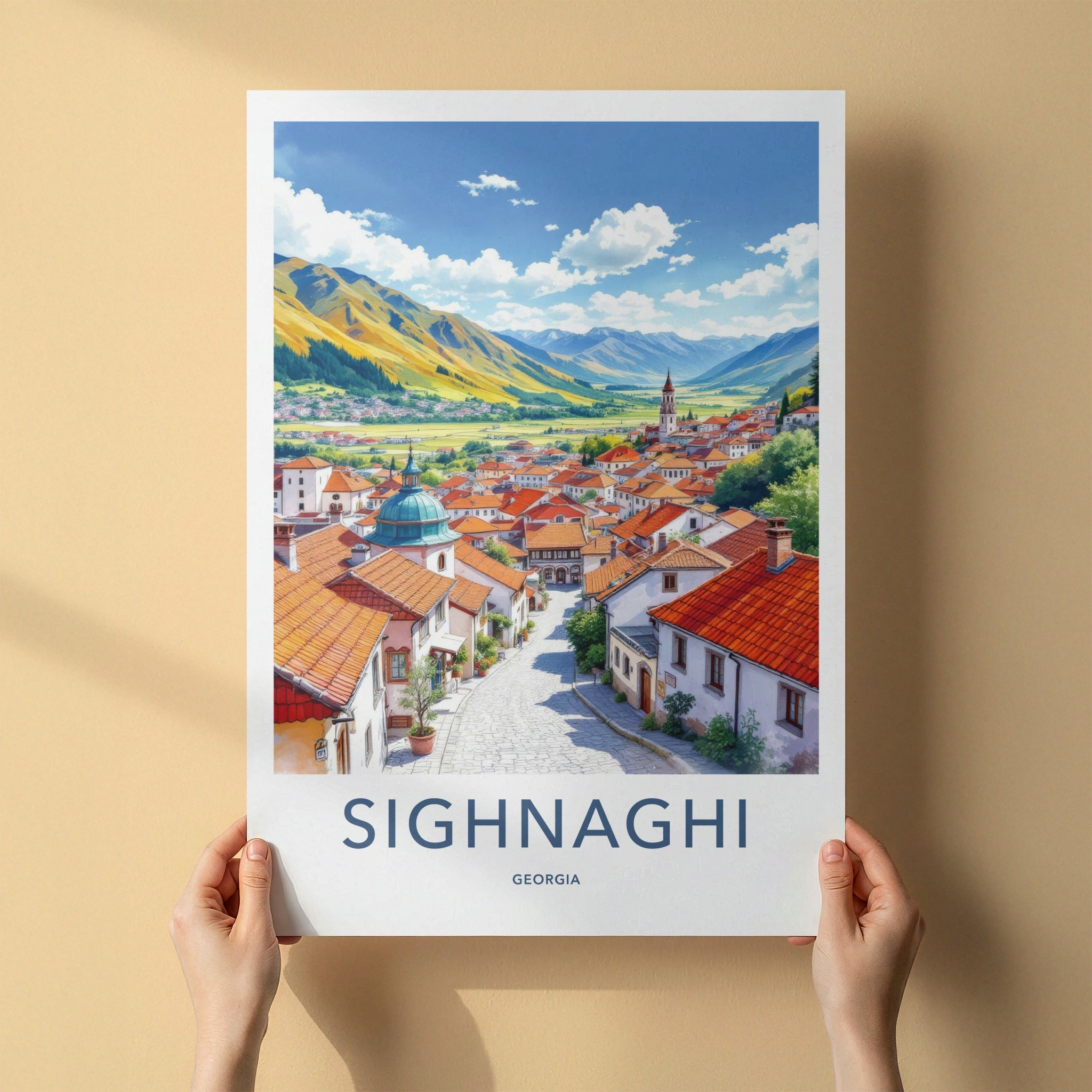 Sighnaghi Poster - Georgia Wall Art - Bright Mountain Village Home Decor