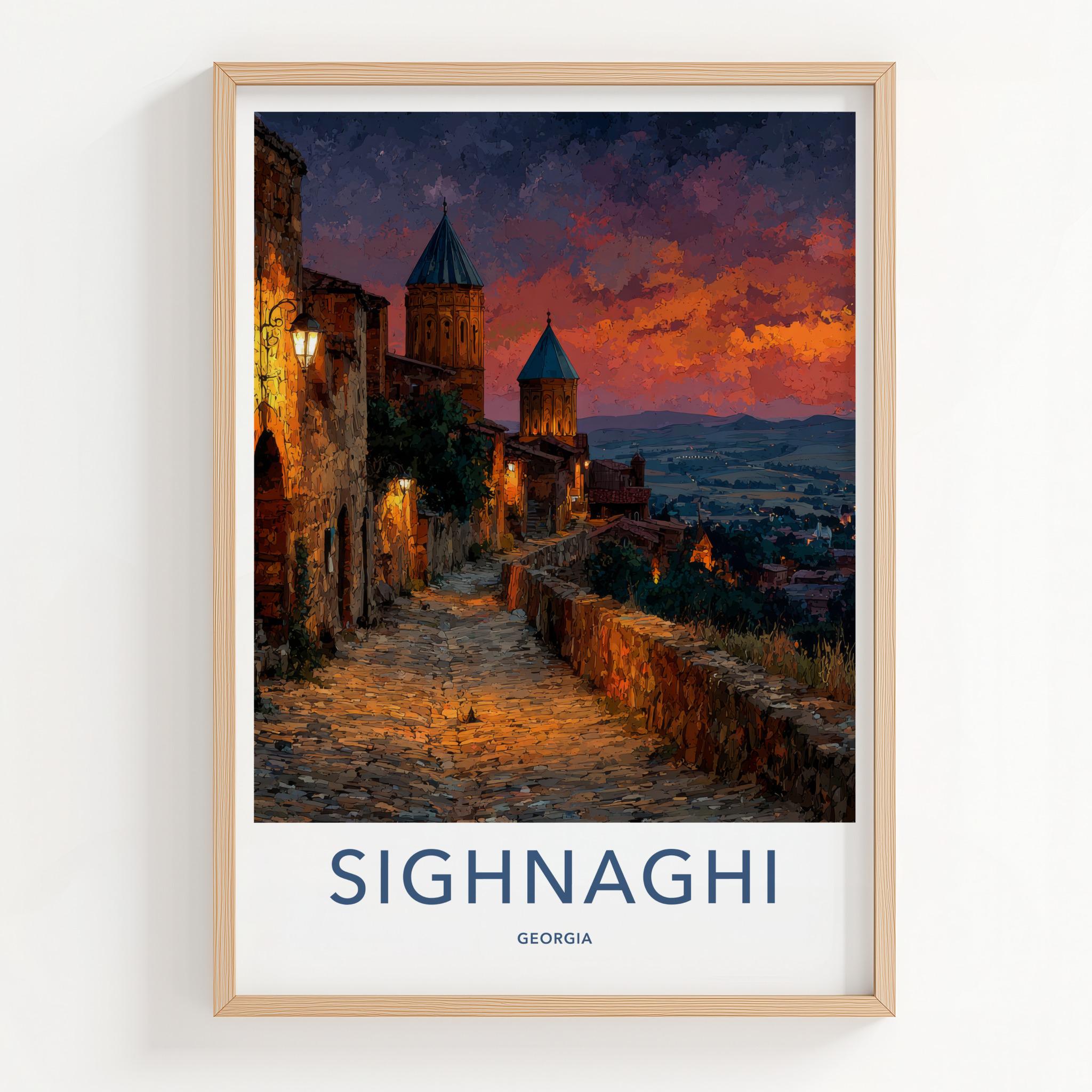 SIGHNAGHI Poster - Georgia Wall Art - Historic Town Sunset Home Decor