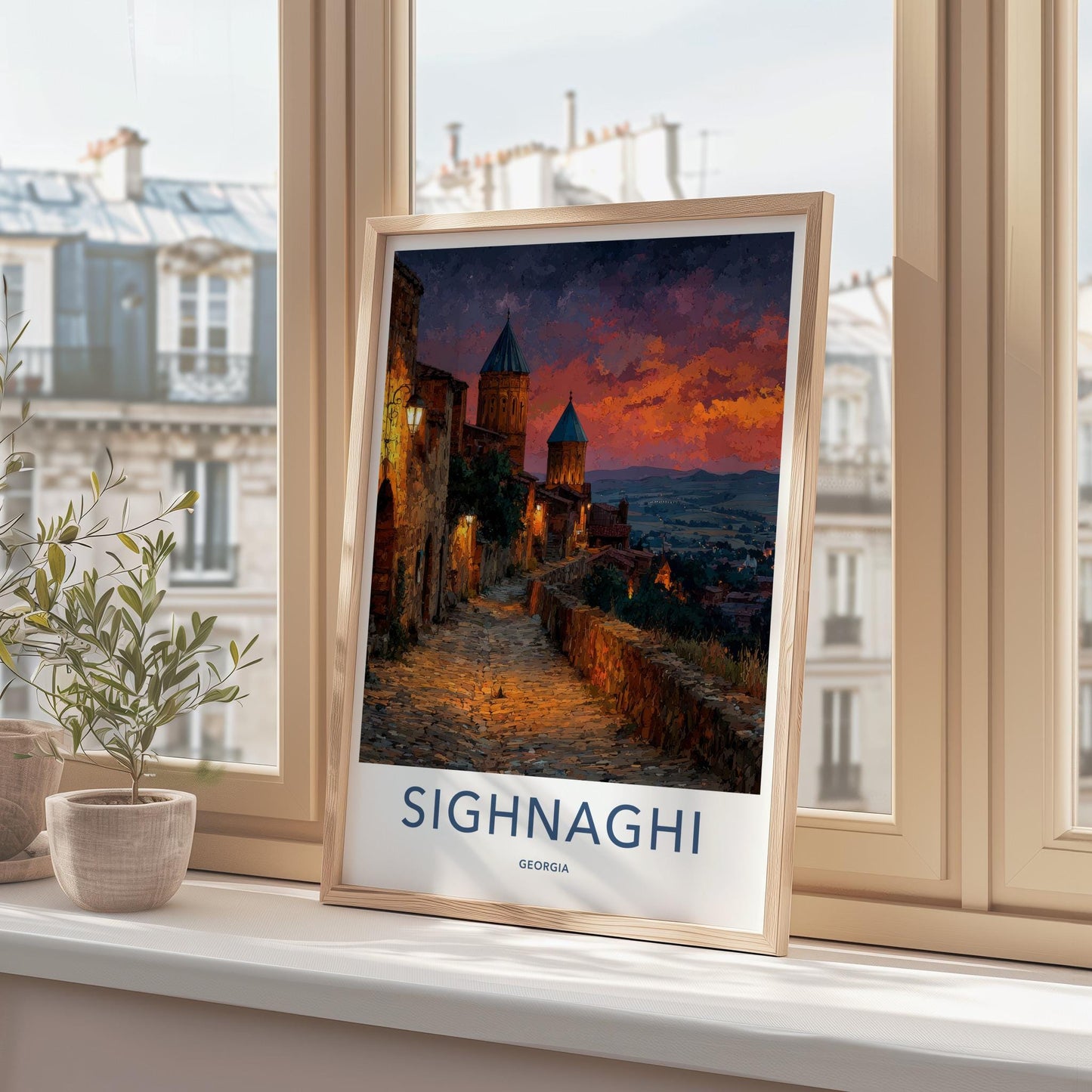 SIGHNAGHI Poster - Georgia Wall Art - Historic Town Sunset Home Decor