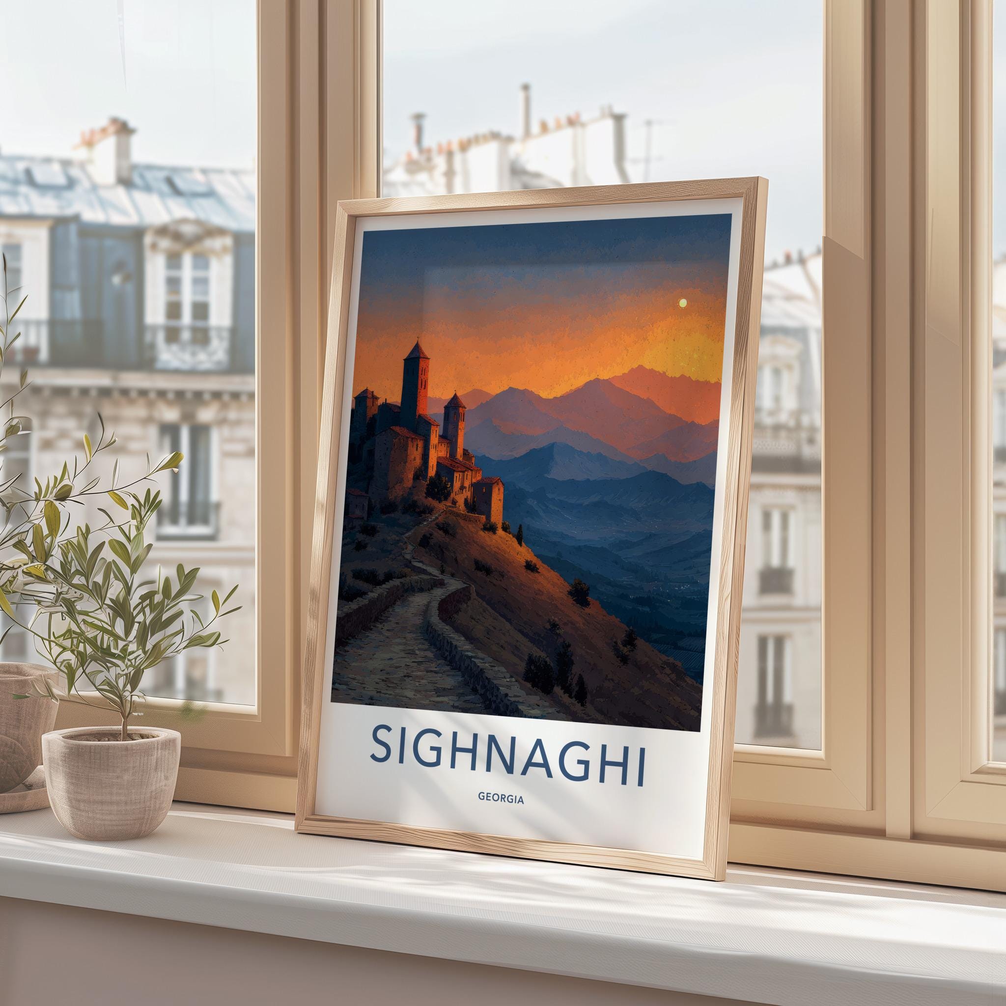 Sighnaghi Poster - Georgia Wall Art - Mountain Sunset Fortress Home Decor