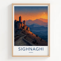 Sighnaghi Poster - Georgia Wall Art - Mountain Sunset Fortress Home Decor