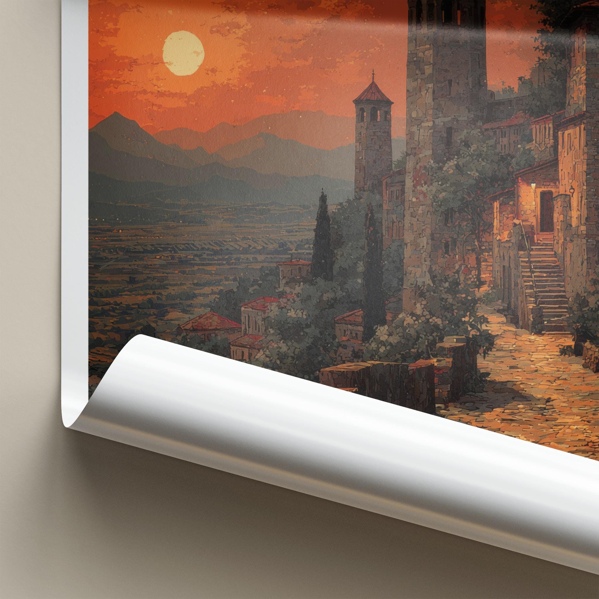 Sighnaghi Poster - Georgia Wall Art - Sunset Fortified City Home Decor