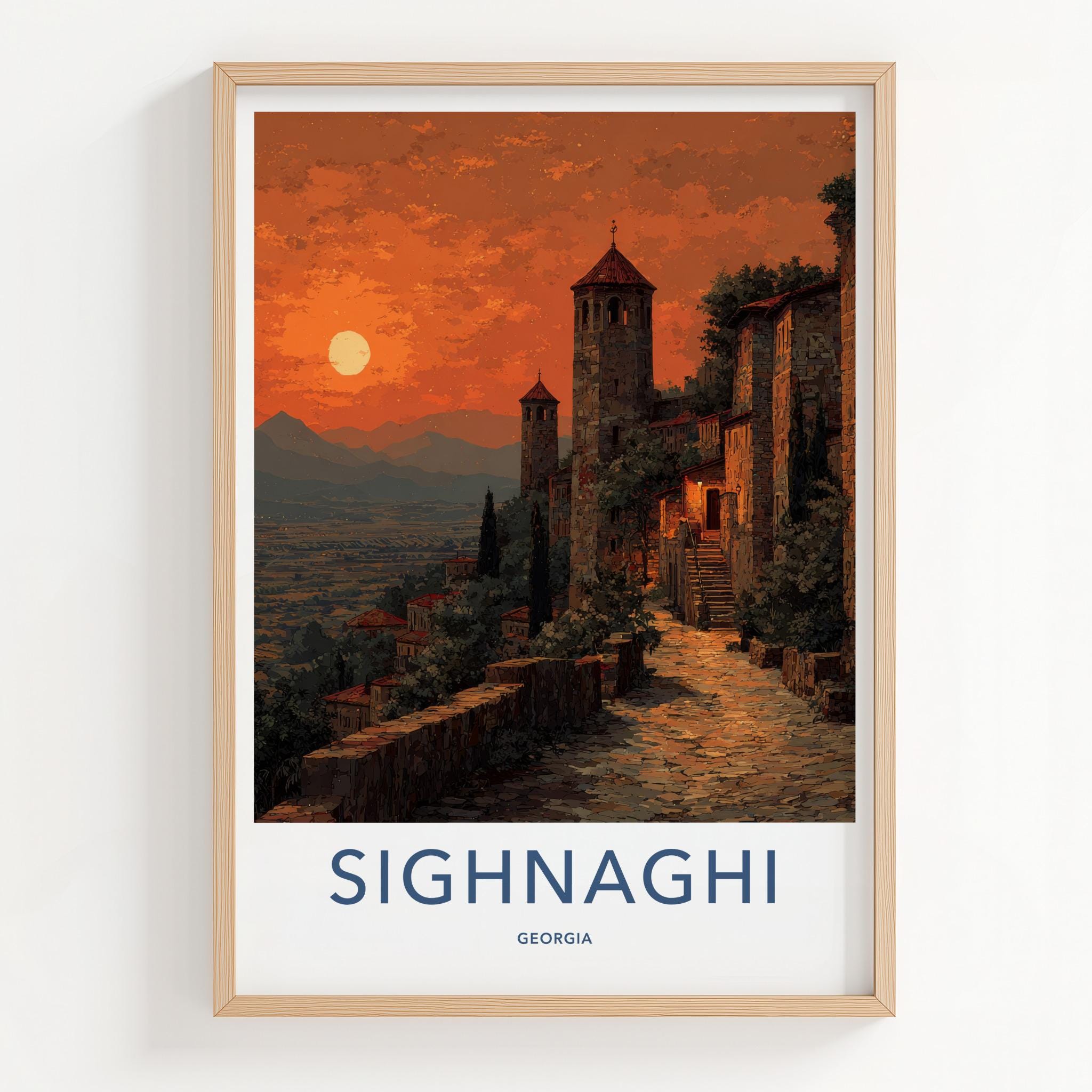 Sighnaghi Poster - Georgia Wall Art - Sunset Fortified City Home Decor