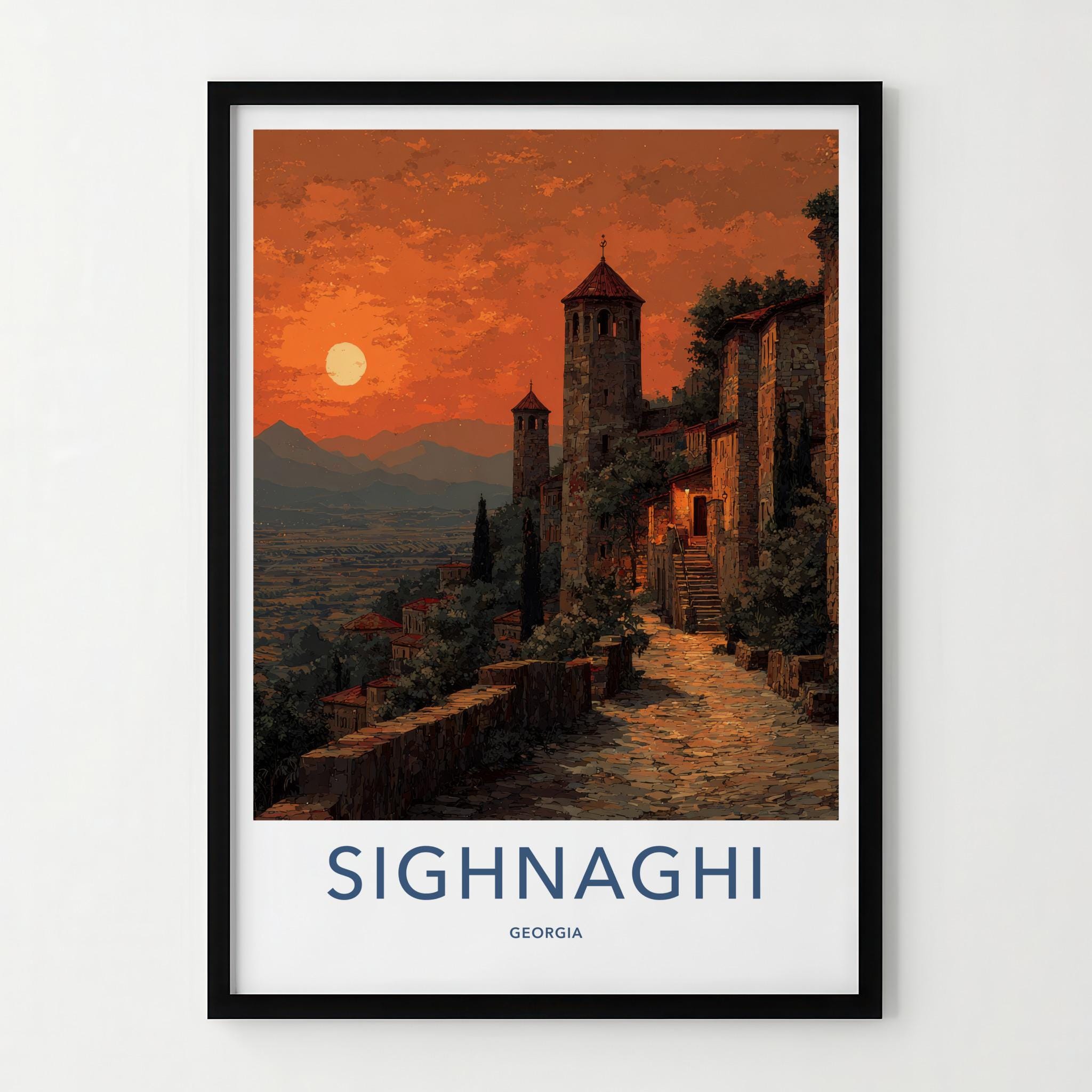 Sighnaghi Poster - Georgia Wall Art - Sunset Fortified City Home Decor