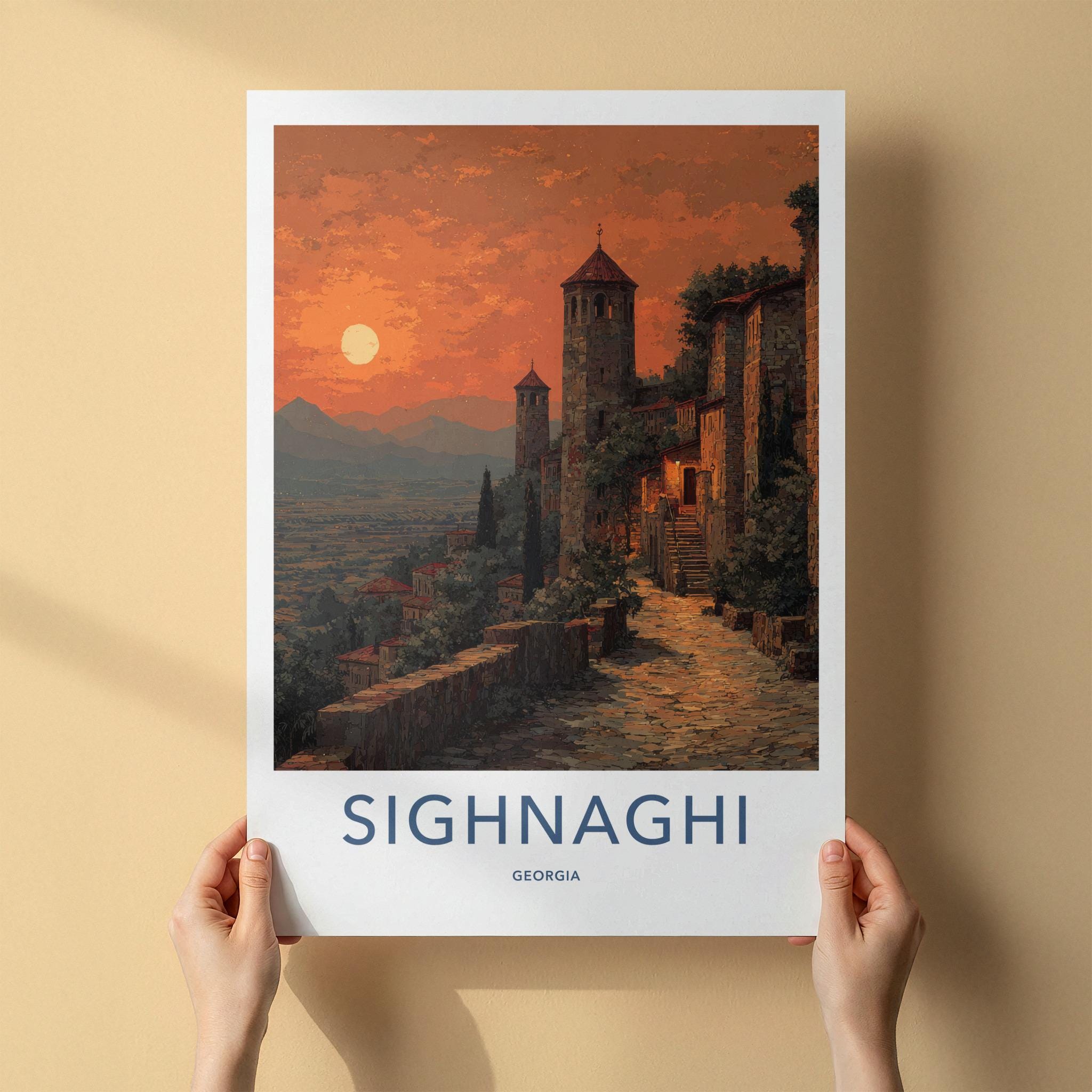 Sighnaghi Poster - Georgia Wall Art - Sunset Fortified City Home Decor