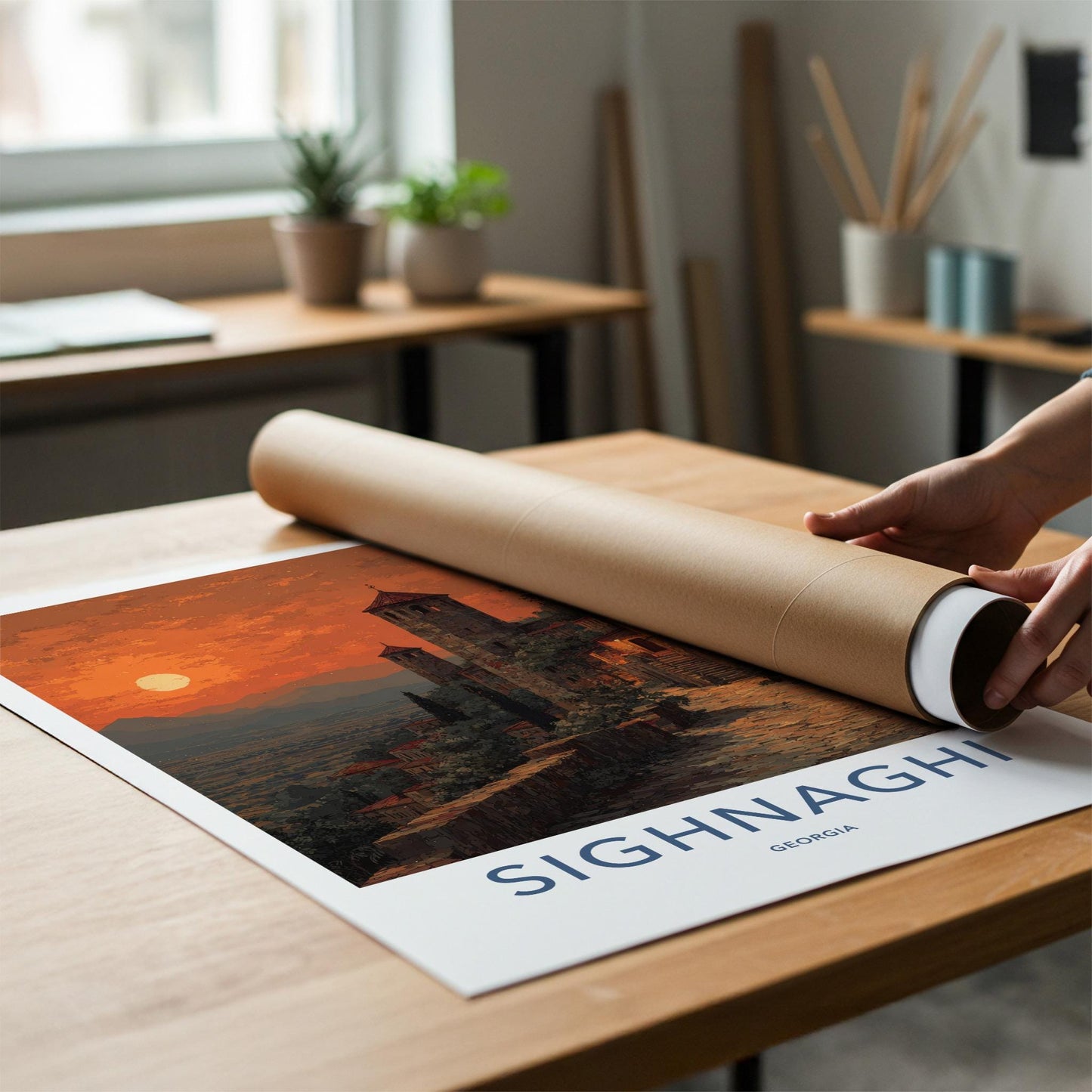 Sighnaghi Poster - Georgia Wall Art - Sunset Fortified City Home Decor
