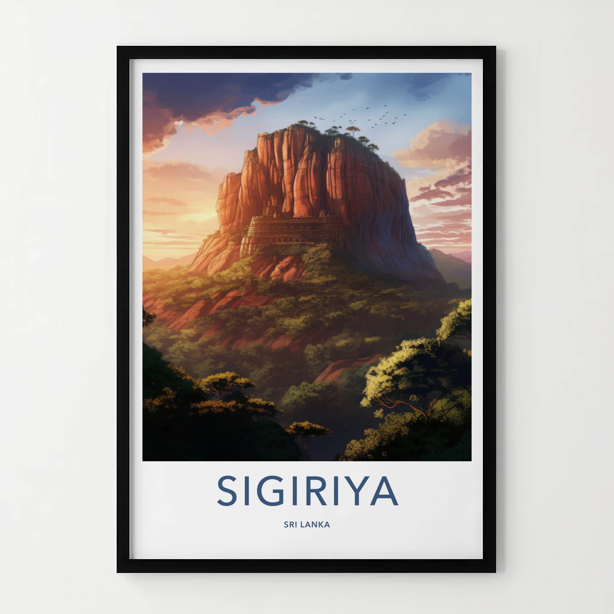 Sigiriya Poster - Sri Lanka Travel Art - Ancient Fortress Sunset Home Decor