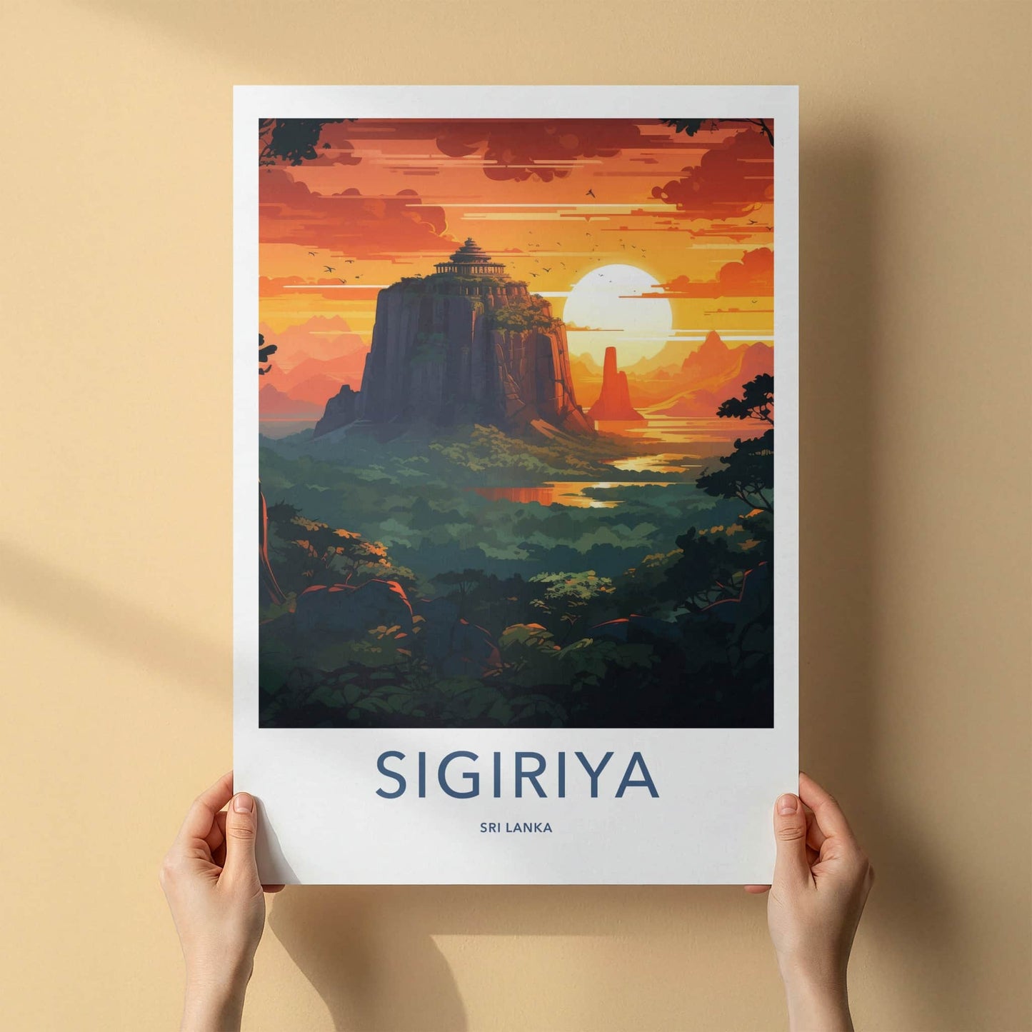 Sigiriya Poster - Sri Lanka Travel Art - Sunset Rock Fortress Home Decor