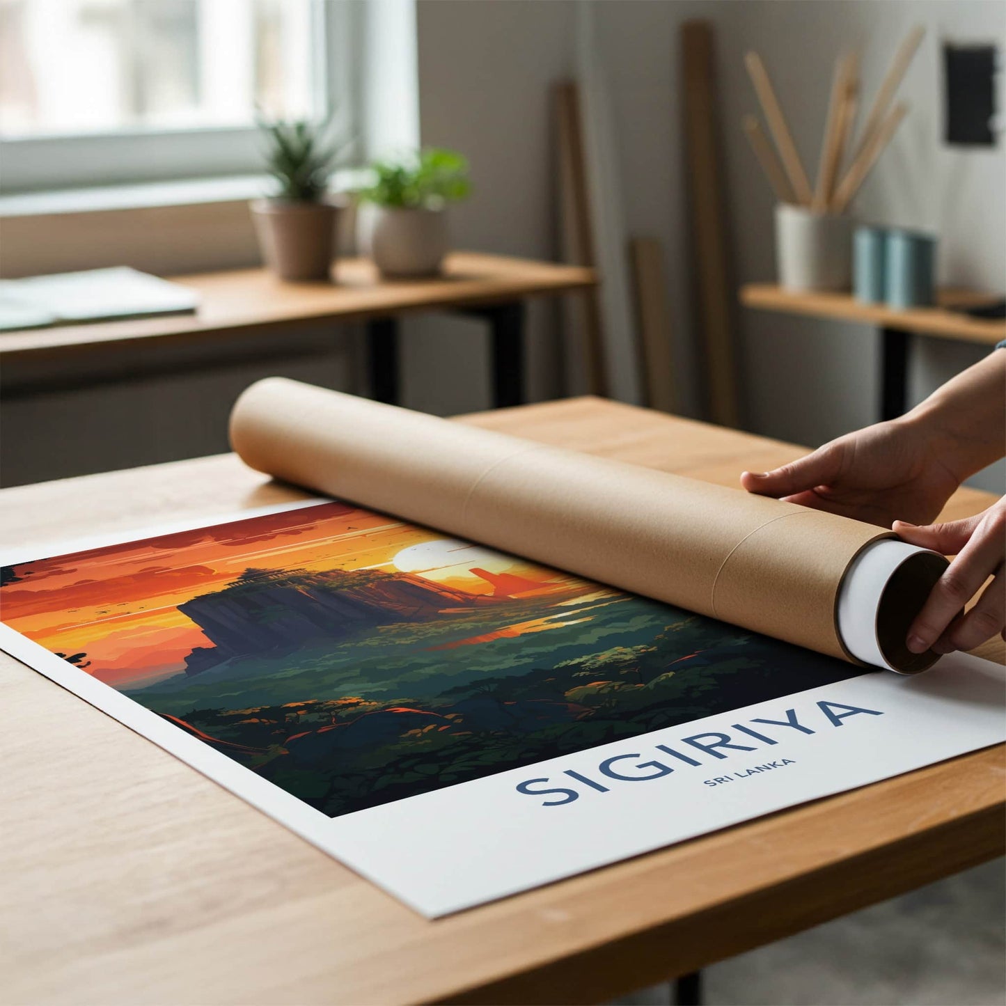 Sigiriya Poster - Sri Lanka Travel Art - Sunset Rock Fortress Home Decor