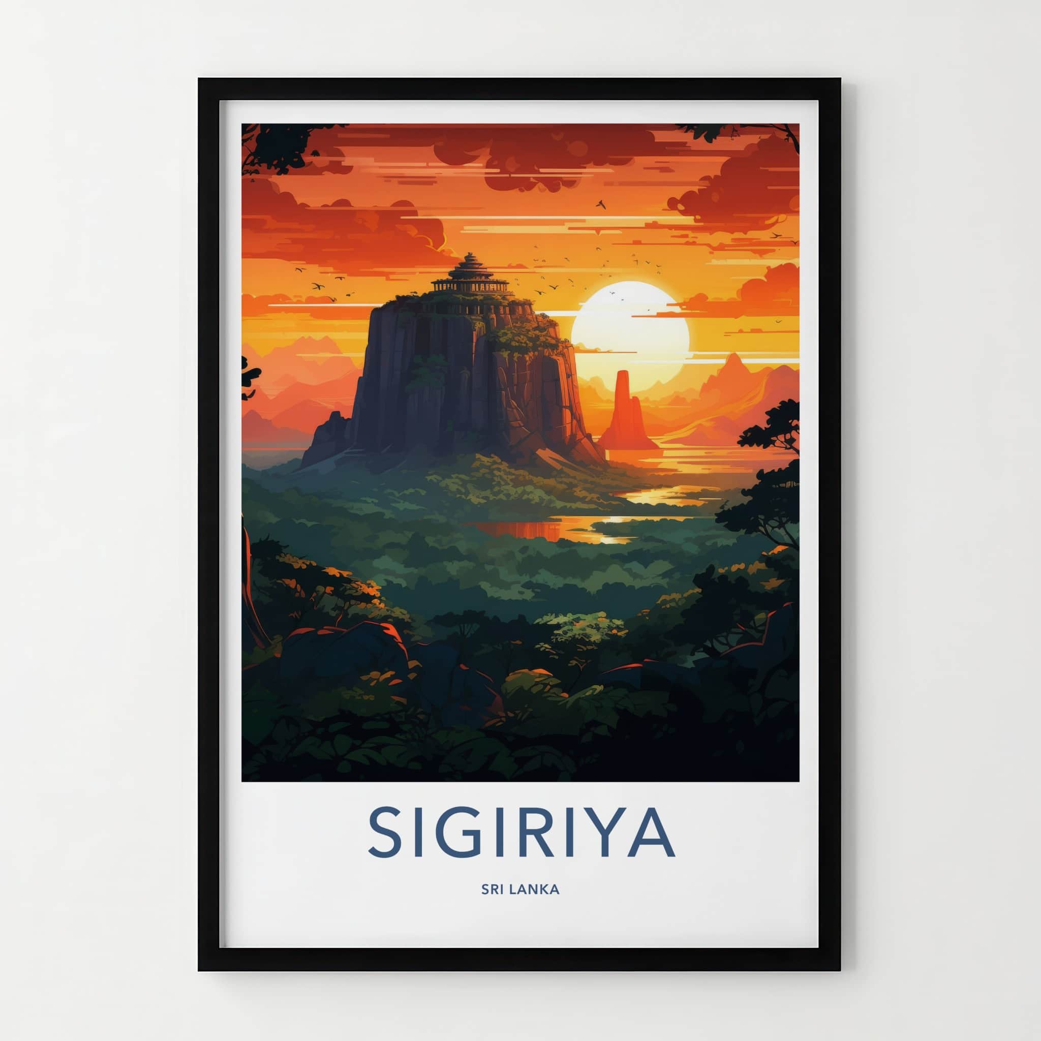 Sigiriya Poster - Sri Lanka Travel Art - Sunset Rock Fortress Home Decor
