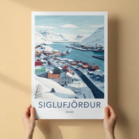 Siglufjordur Poster - Iceland Travel Art - Colorful Snowy Village Home Decor