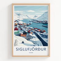 Siglufjordur Poster - Iceland Travel Art - Colorful Snowy Village Home Decor