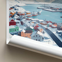 Siglufjordur Poster - Iceland Travel Art - Colorful Snowy Village Home Decor