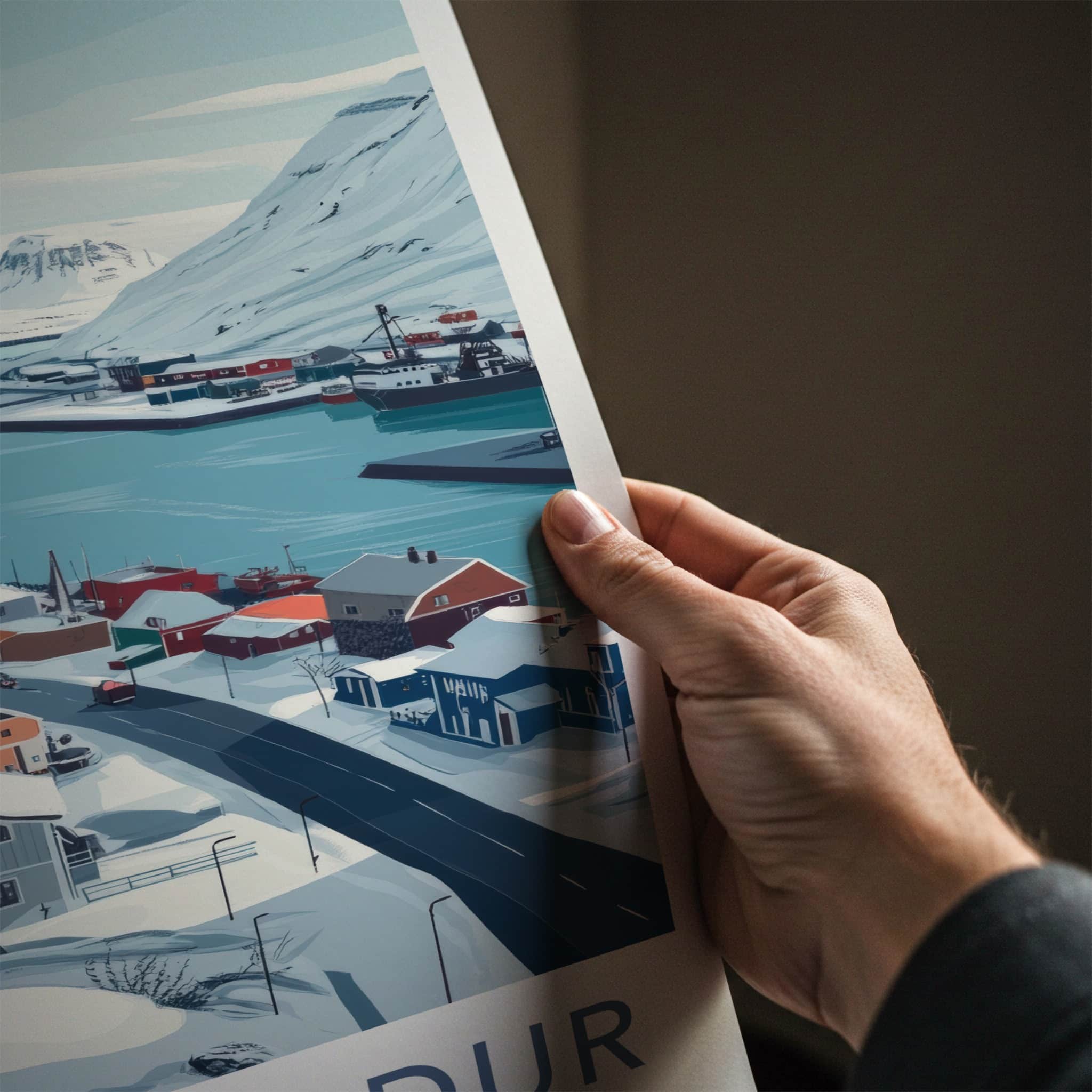Siglufjordur Poster - Iceland Travel Art - Colorful Snowy Village Home Decor