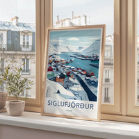 Siglufjordur Poster - Iceland Travel Art - Colorful Snowy Village Home Decor