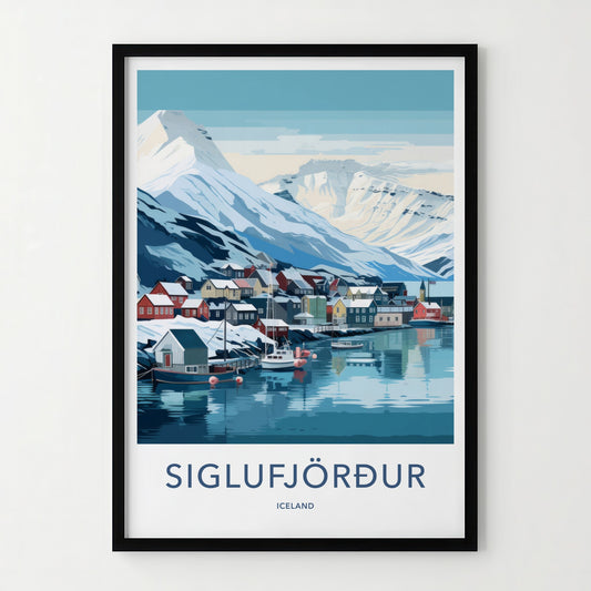 Siglufjordur Poster - Iceland Travel Art - Colorful Village Fjord Home Decor