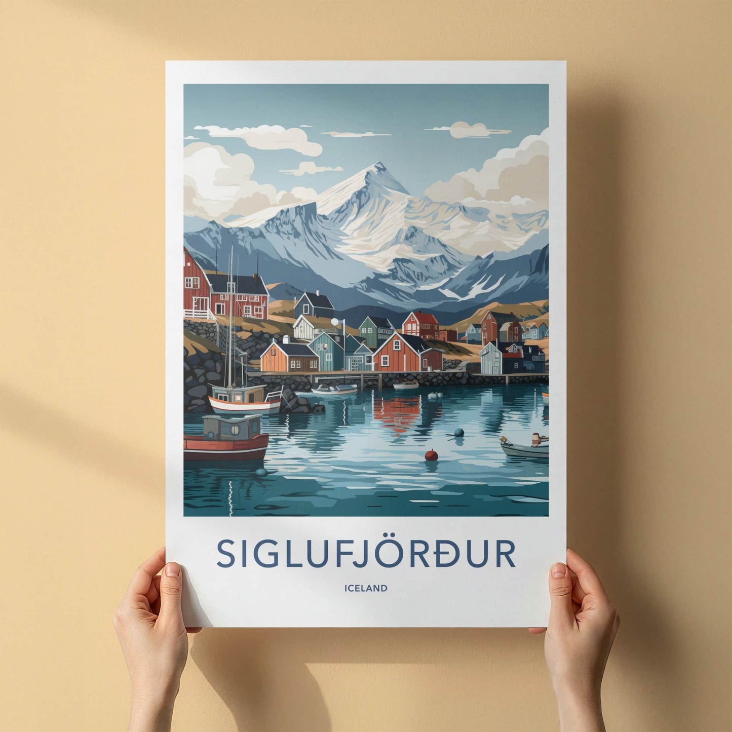 Siglufjordur Poster - Iceland Travel Art - Fjord Mountain Houses Home Decor