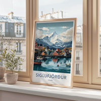 Siglufjordur Poster - Iceland Travel Art - Fjord Mountain Houses Home Decor