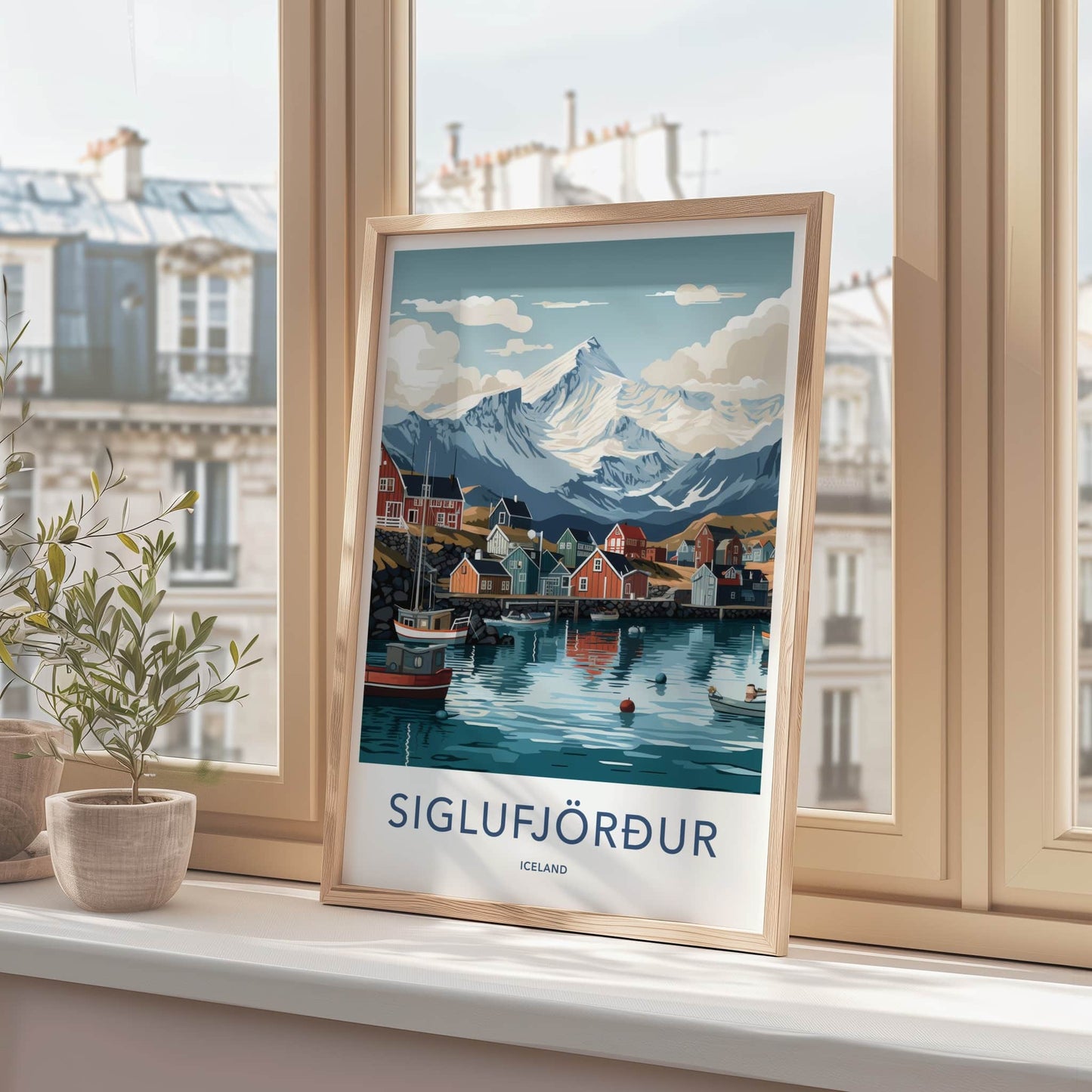 Siglufjordur Poster - Iceland Travel Art - Fjord Mountain Houses Home Decor