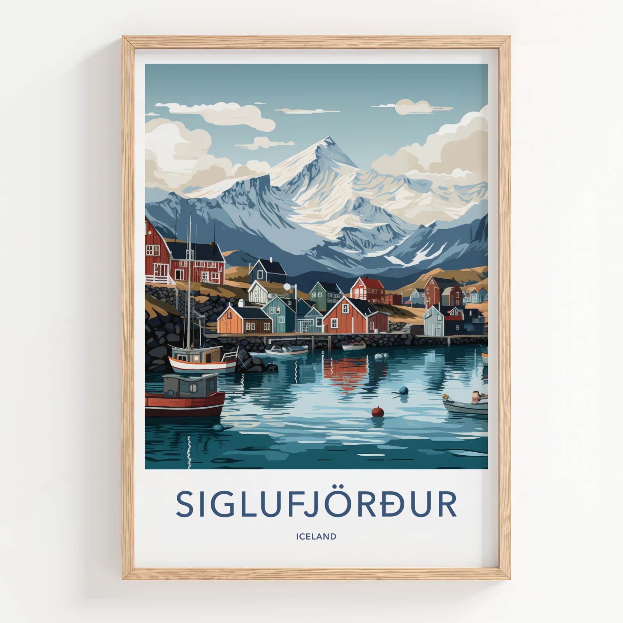 Siglufjordur Poster - Iceland Travel Art - Fjord Mountain Houses Home Decor