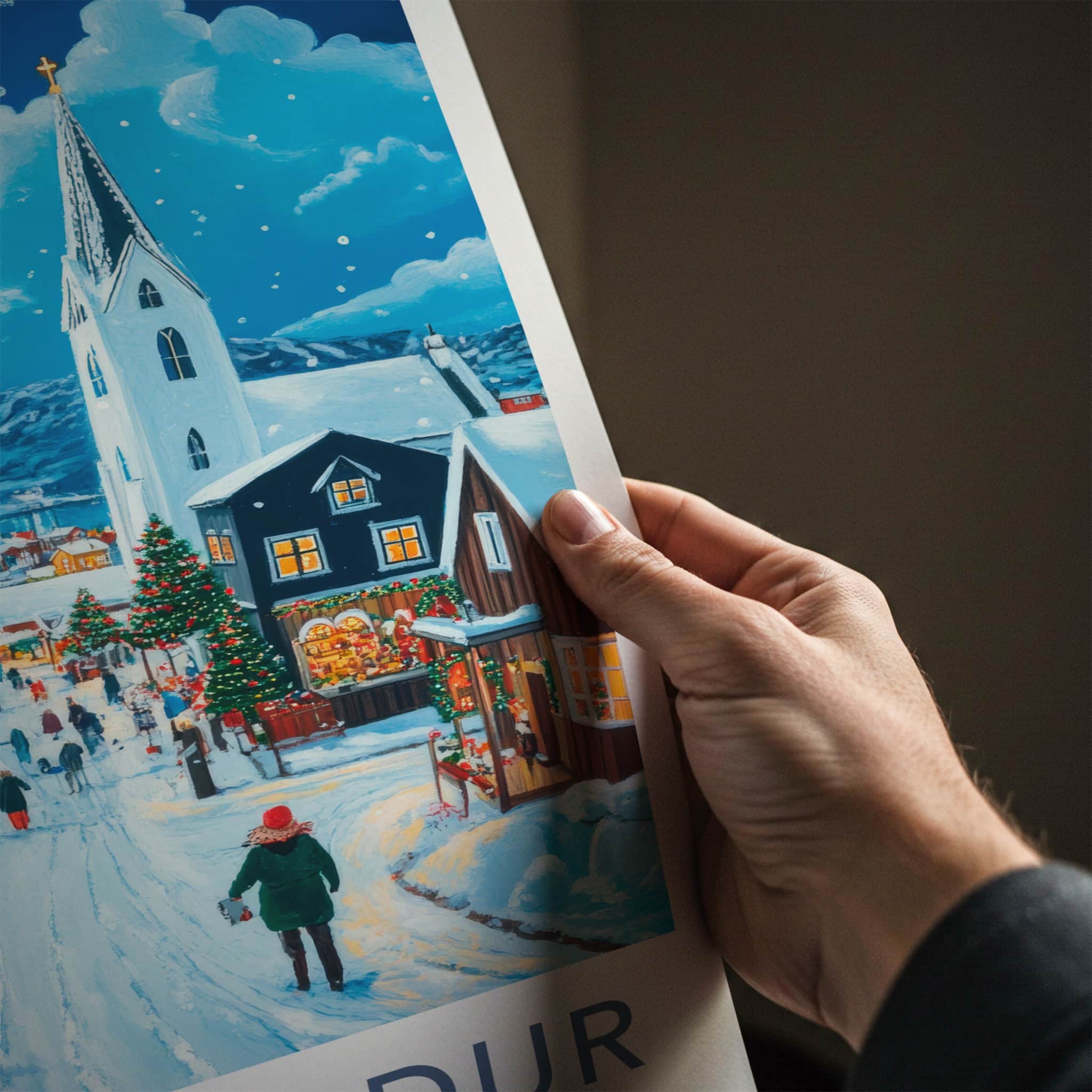 Siglufjordur Poster - Iceland Travel Art - Snowy Festive Village Home Decor