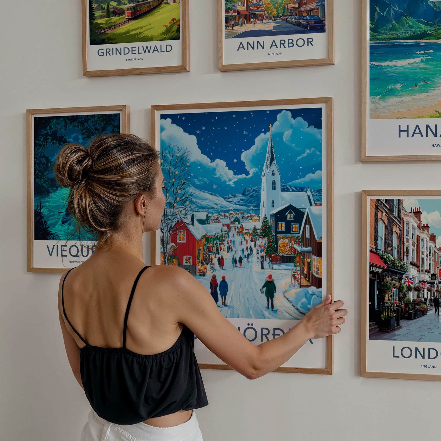Siglufjordur Poster - Iceland Travel Art - Snowy Festive Village Home Decor