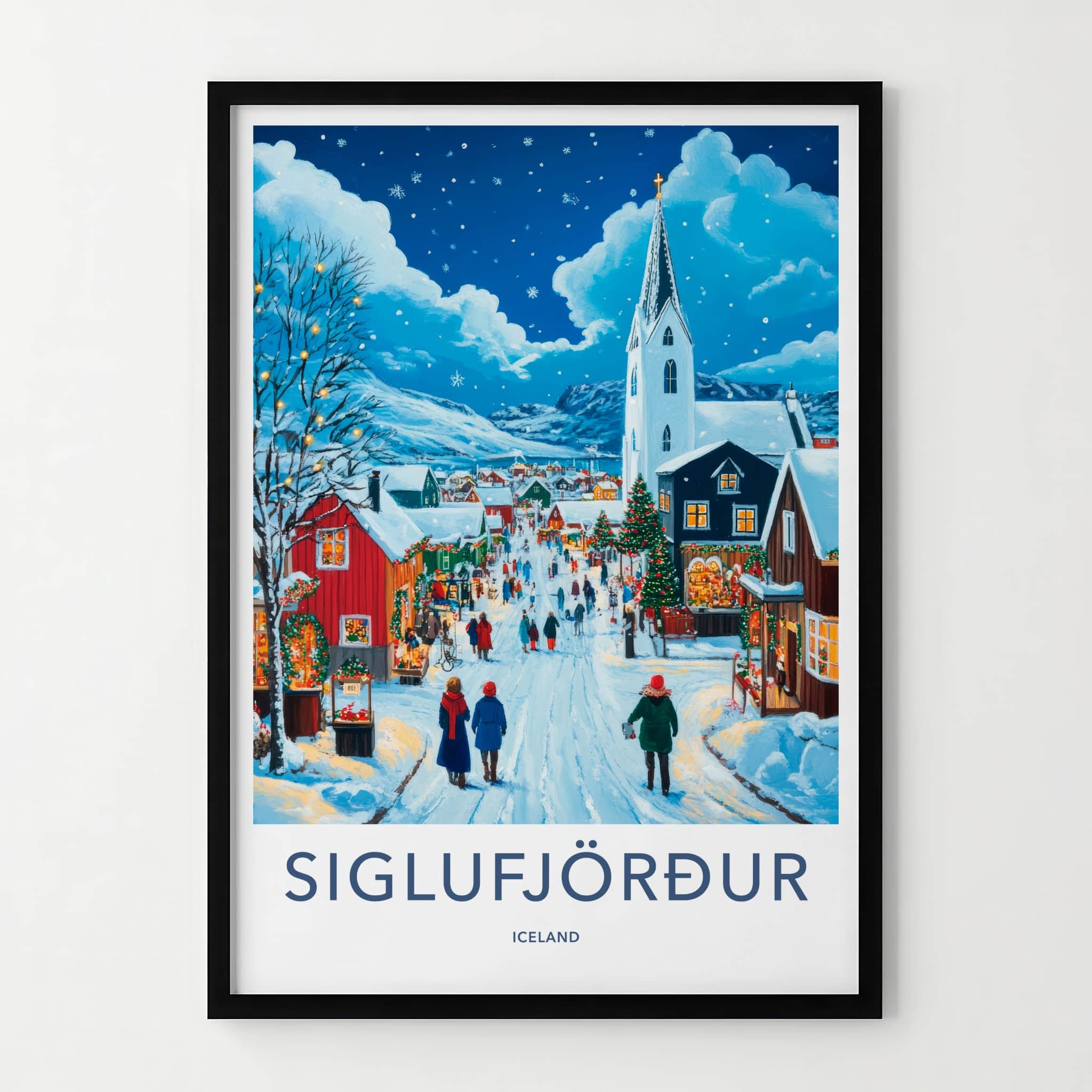 Siglufjordur Poster - Iceland Travel Art - Snowy Festive Village Home Decor