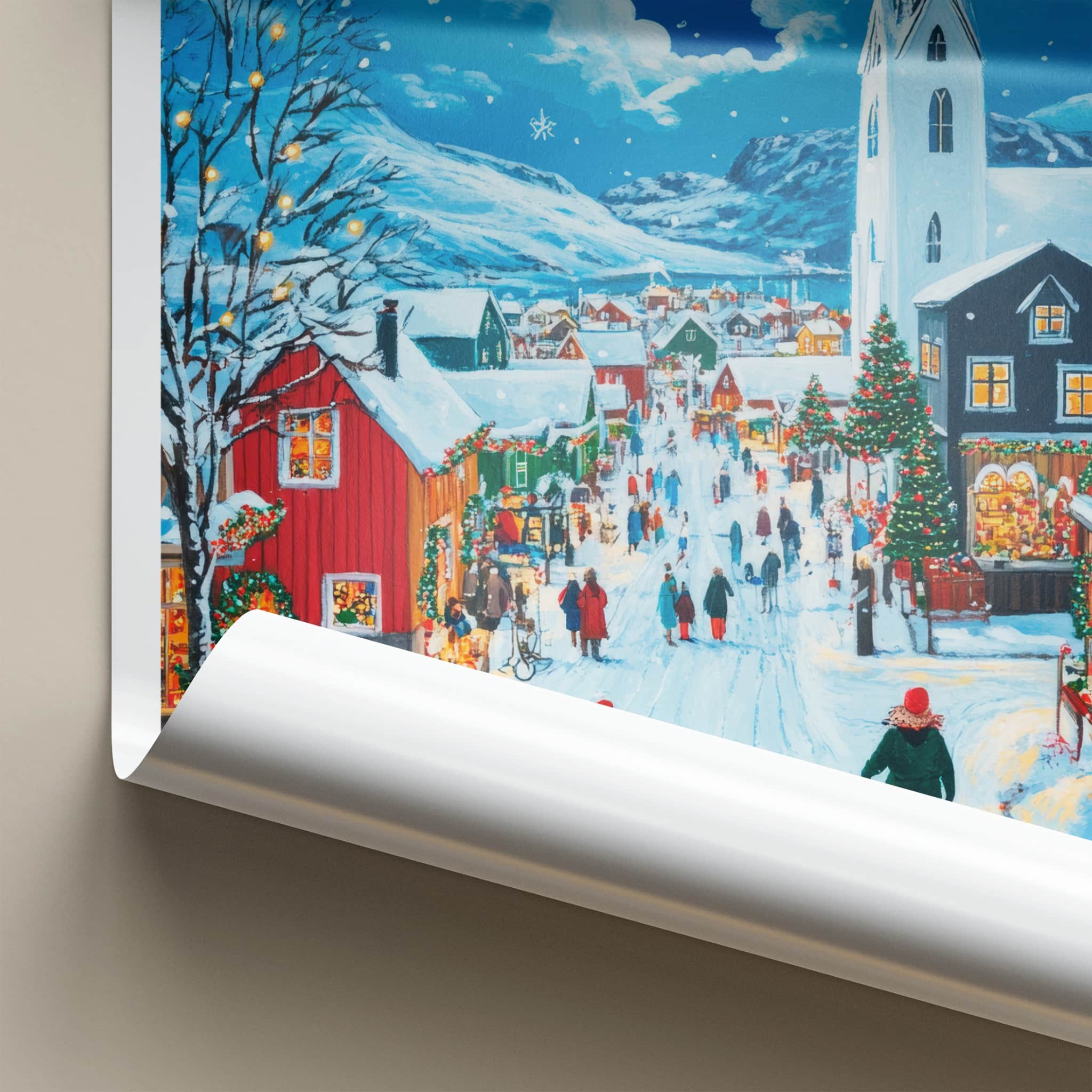 Siglufjordur Poster - Iceland Travel Art - Snowy Festive Village Home Decor