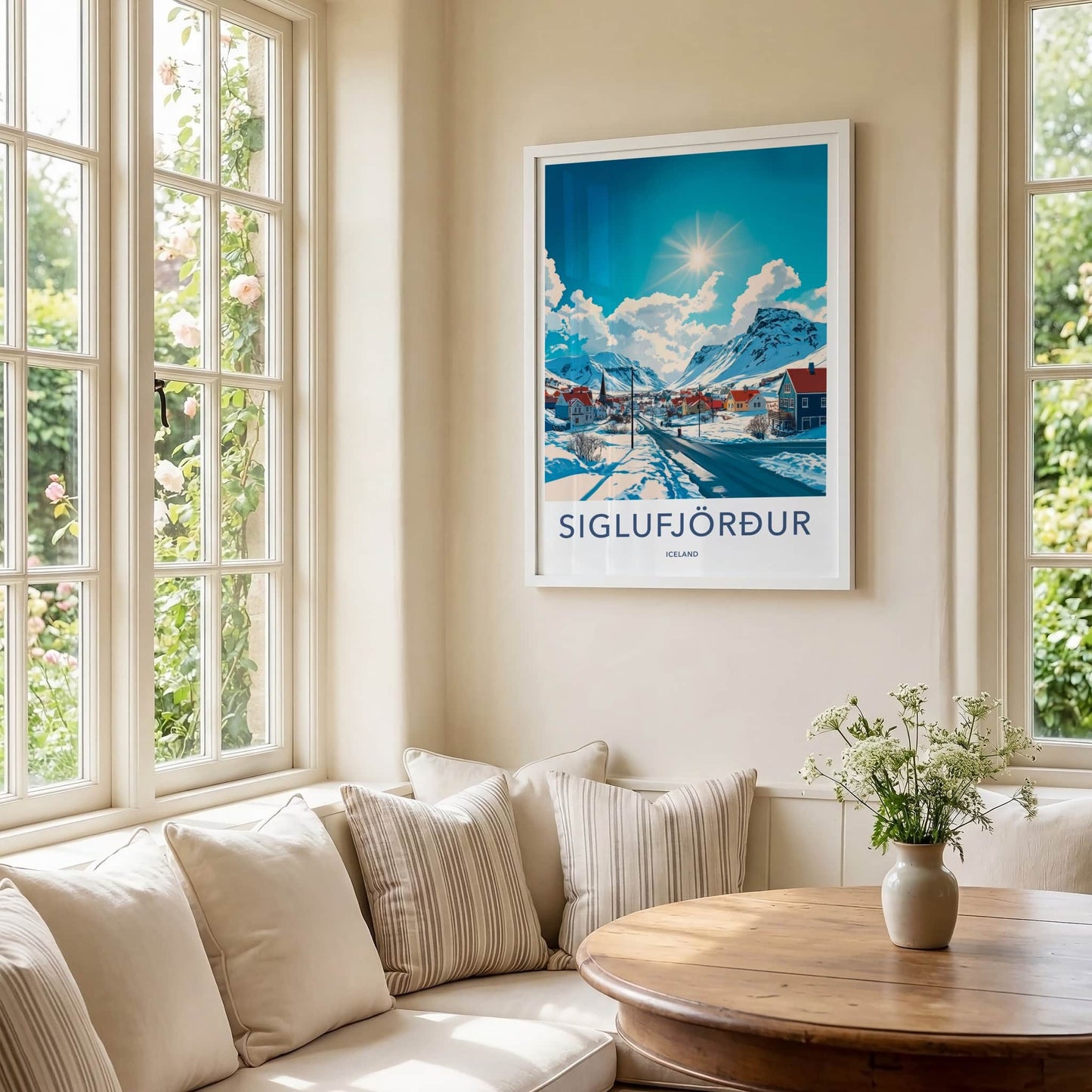 Siglufjordur Poster - Iceland Travel Art - Snowy Mountain Village Home Decor
