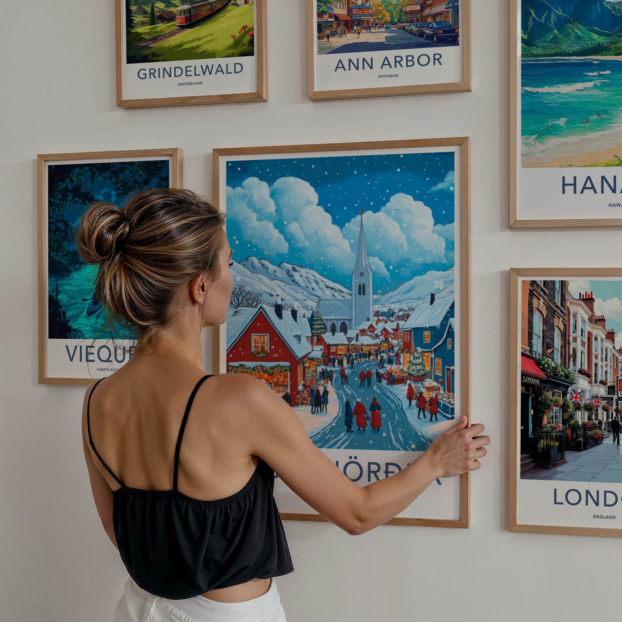 Siglufjordur Poster - Iceland Travel Art - Snowy Town Market Home Decor