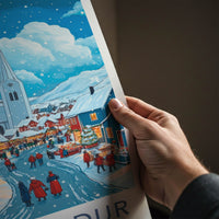 Siglufjordur Poster - Iceland Travel Art - Snowy Town Market Home Decor