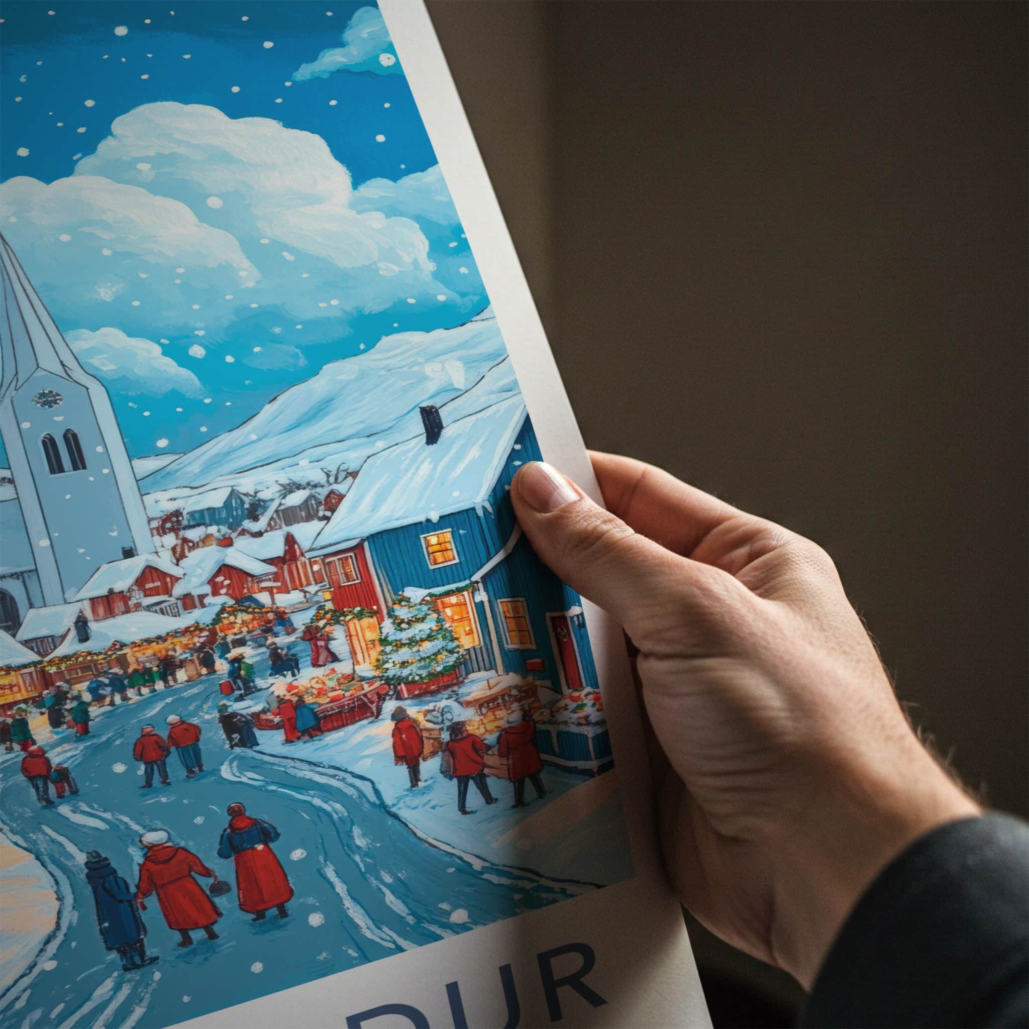 Siglufjordur Poster - Iceland Travel Art - Snowy Town Market Home Decor
