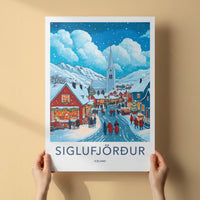 Siglufjordur Poster - Iceland Travel Art - Snowy Town Market Home Decor