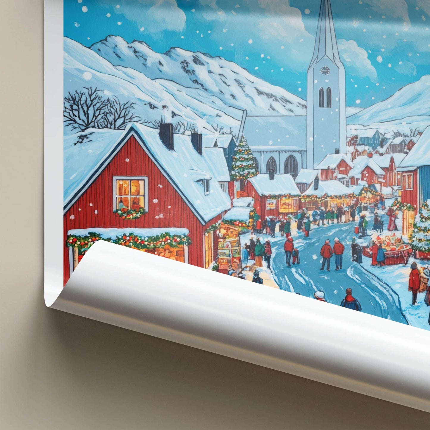 Siglufjordur Poster - Iceland Travel Art - Snowy Town Market Home Decor