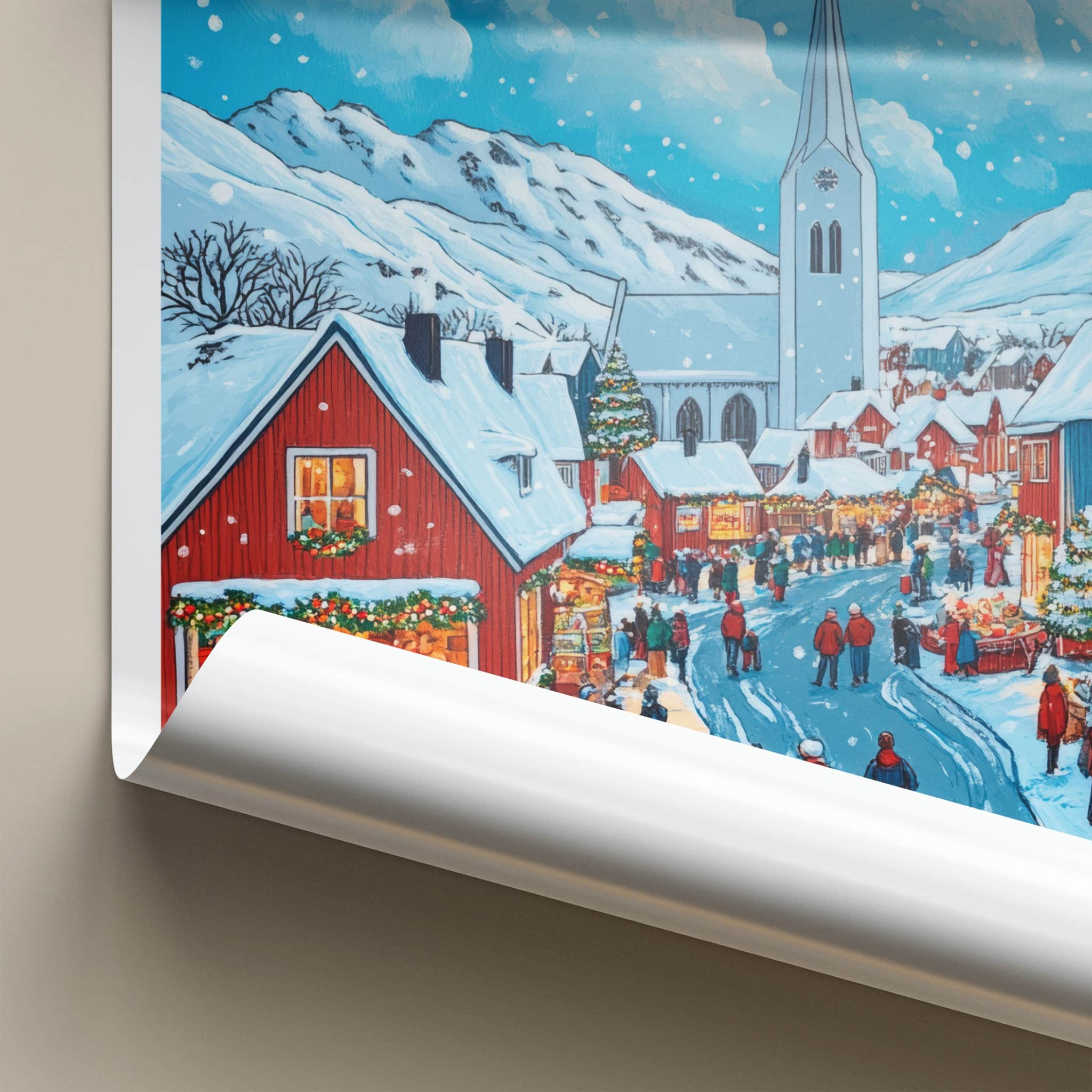 Siglufjordur Poster - Iceland Travel Art - Snowy Town Market Home Decor