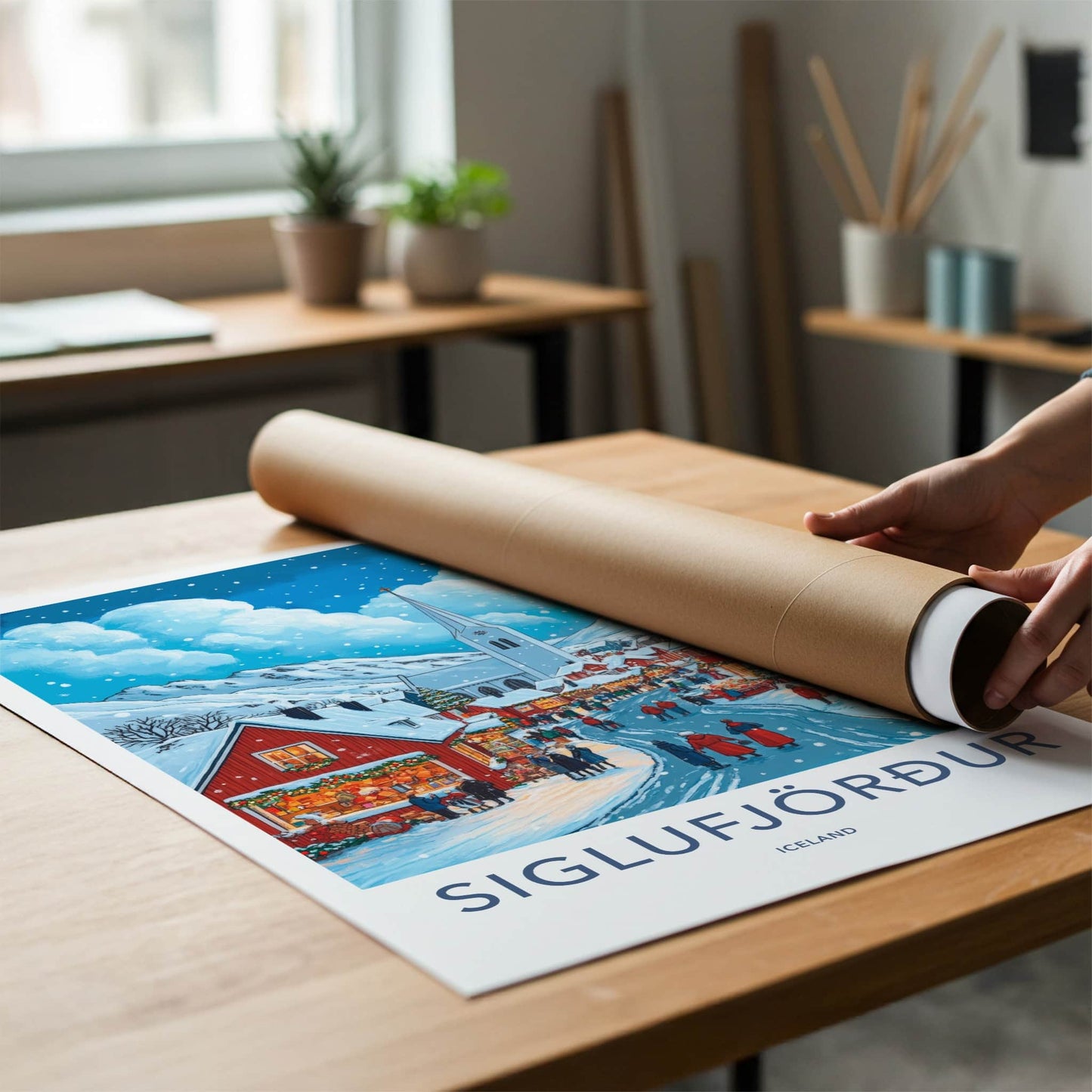 Siglufjordur Poster - Iceland Travel Art - Snowy Town Market Home Decor