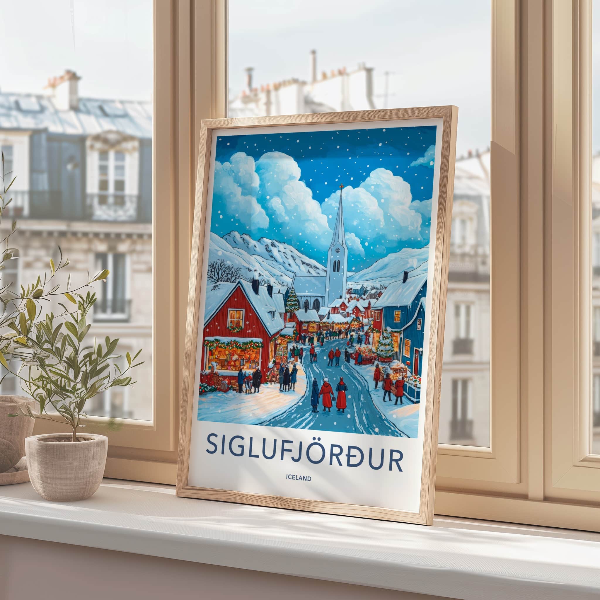 Siglufjordur Poster - Iceland Travel Art - Snowy Town Market Home Decor