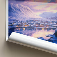 Siglufjordur Poster - Iceland Travel Art - Winter Village Fjord Home Decor