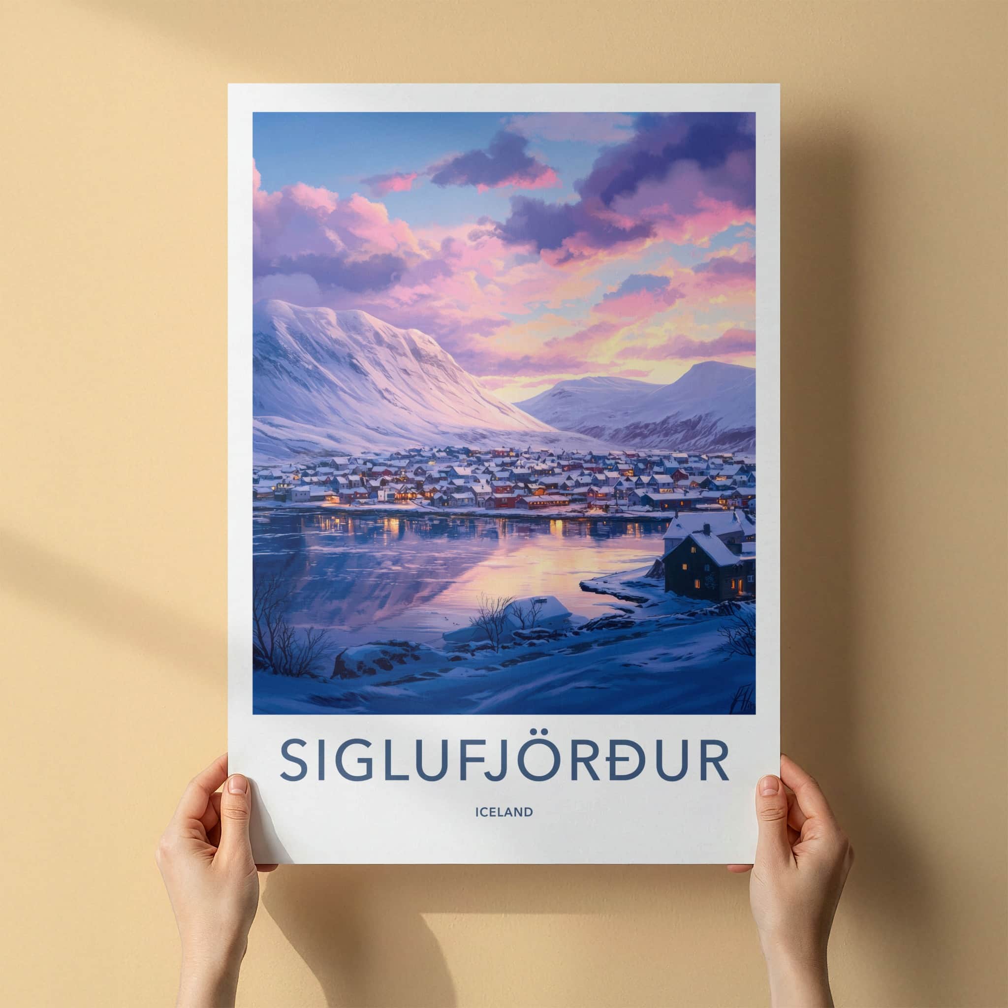 Siglufjordur Poster - Iceland Travel Art - Winter Village Fjord Home Decor