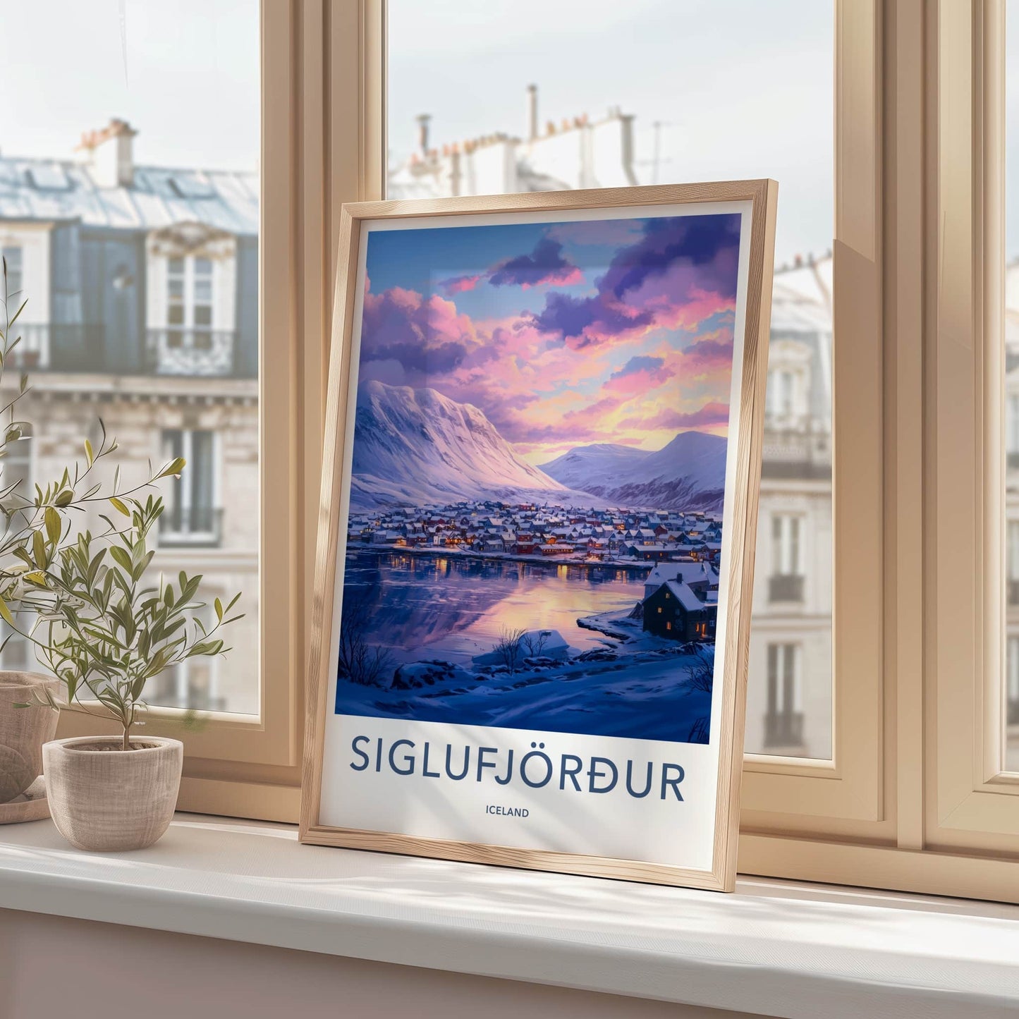 Siglufjordur Poster - Iceland Travel Art - Winter Village Fjord Home Decor