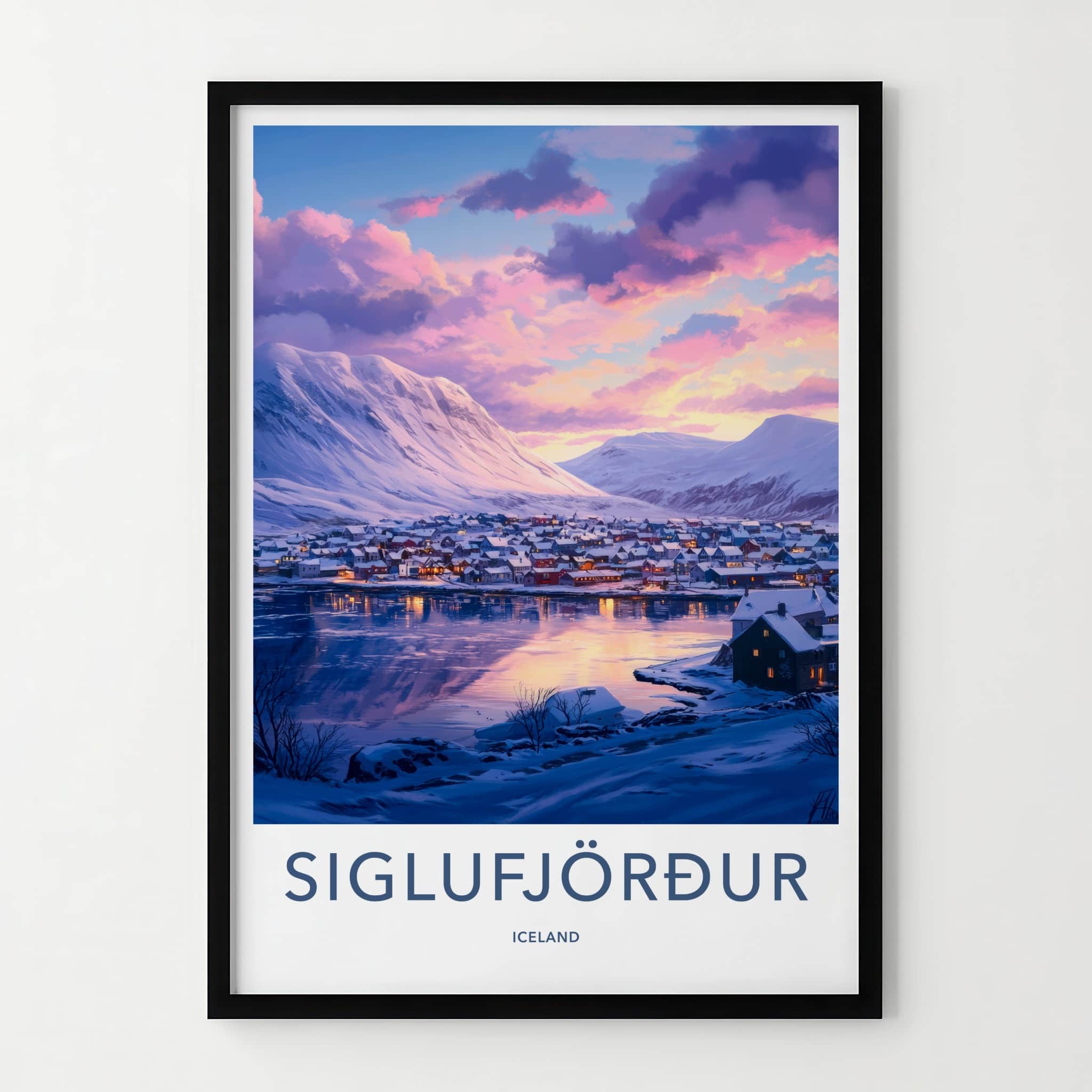 Siglufjordur Poster - Iceland Travel Art - Winter Village Fjord Home Decor
