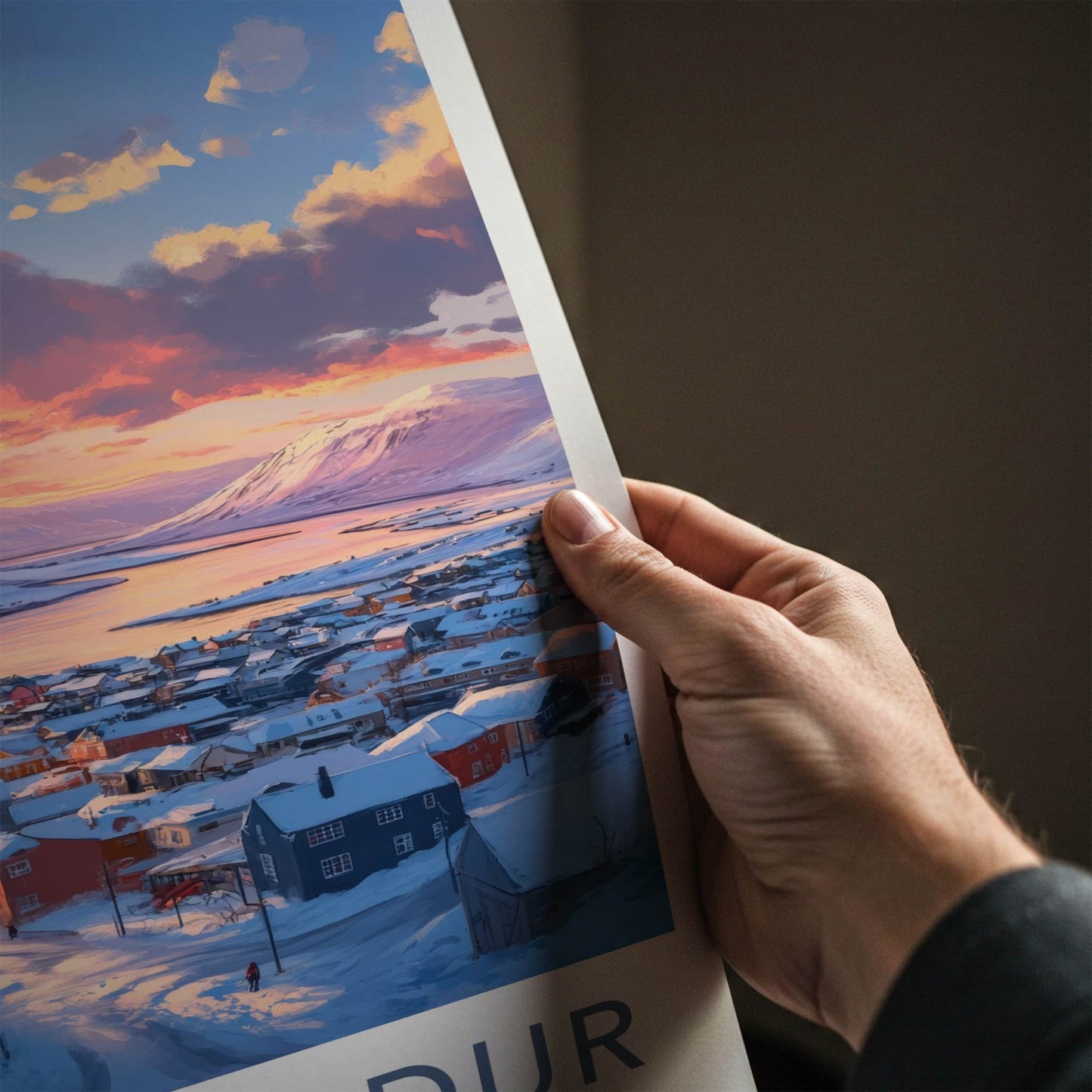 Siglufjordur Poster - Iceland Travel Art - Winter Village Sunset Home Decor