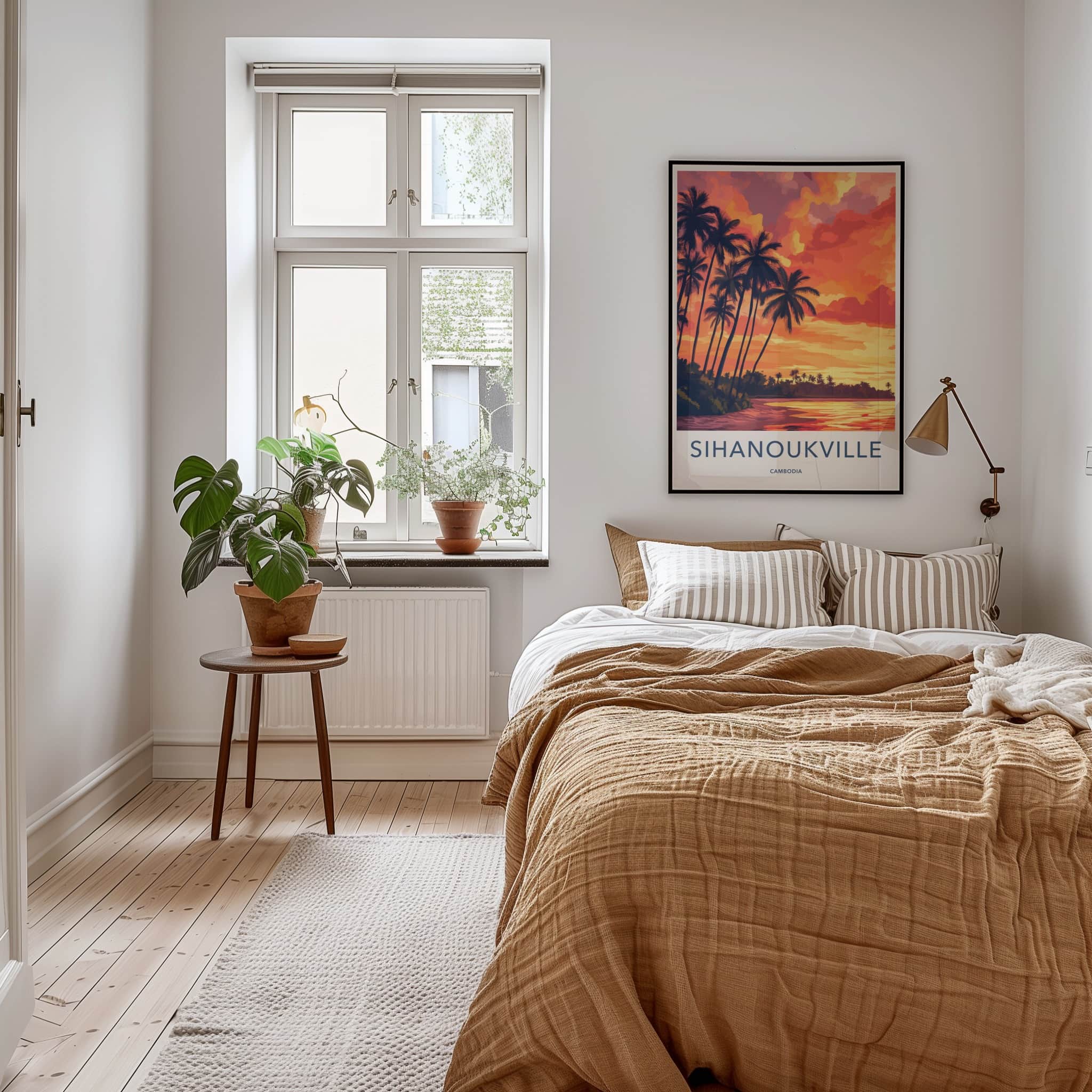 Sihanoukville Poster - Cambodia Travel Art - Fiery Beach Sunset Home Decor