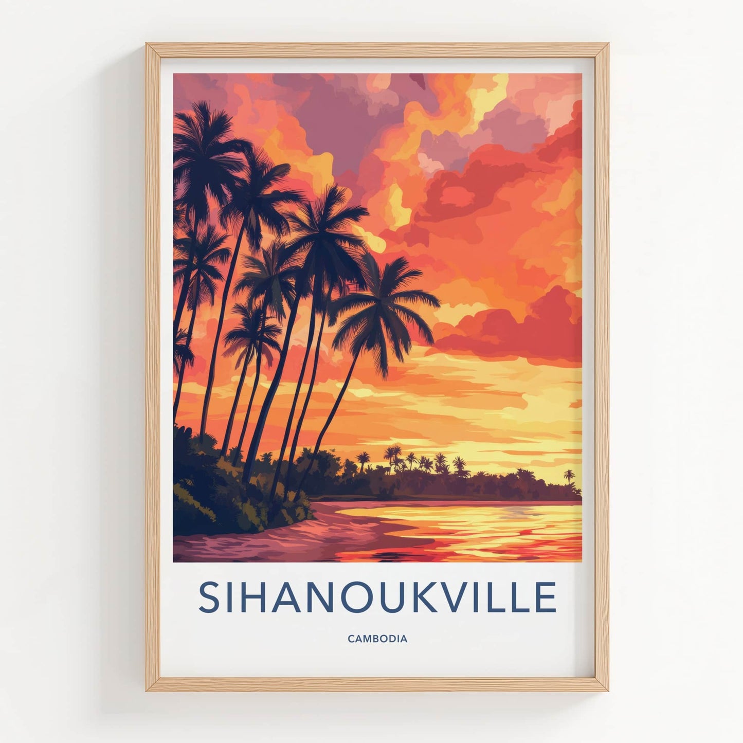 Sihanoukville Poster - Cambodia Travel Art - Fiery Beach Sunset Home Decor