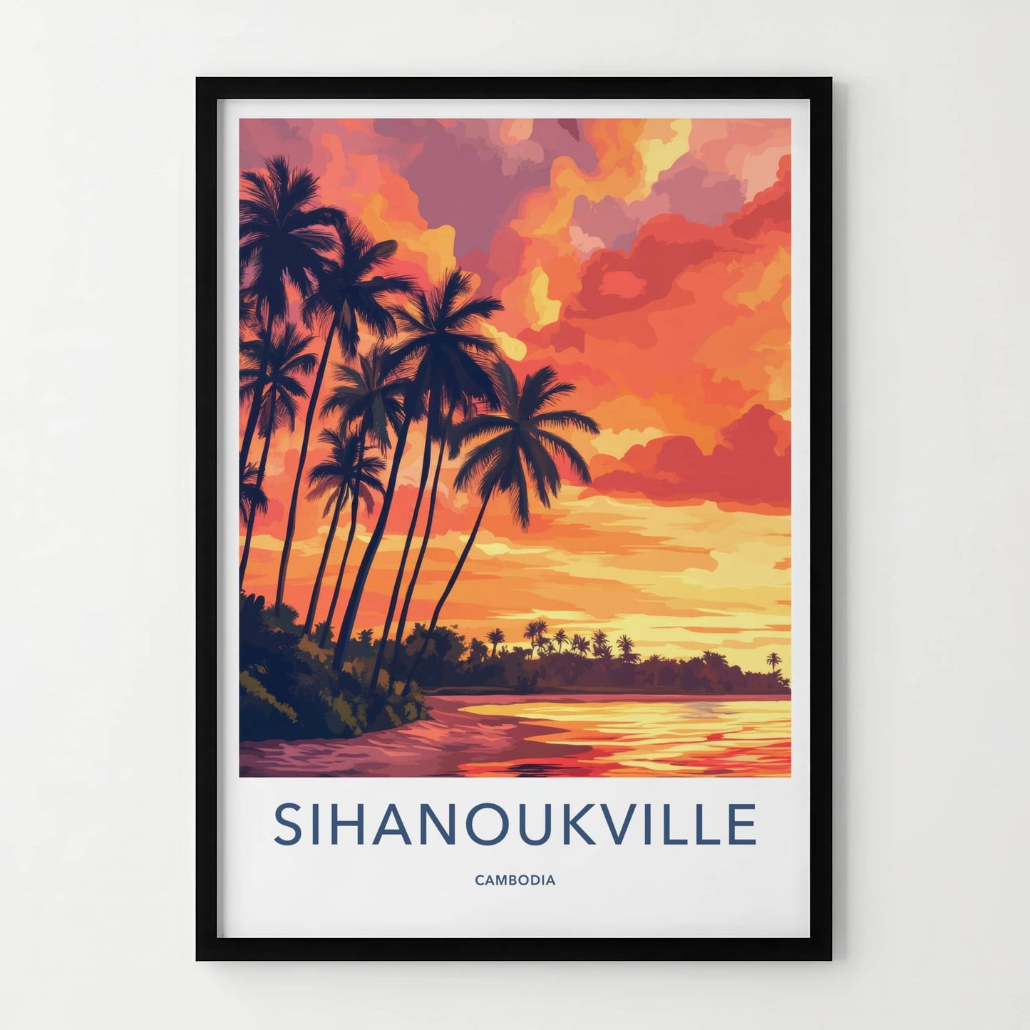 Sihanoukville Poster - Cambodia Travel Art - Fiery Beach Sunset Home Decor