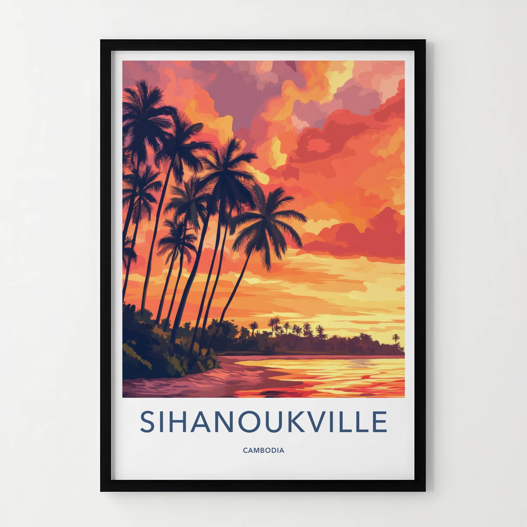 Sihanoukville Poster - Cambodia Travel Art - Fiery Beach Sunset Home Decor