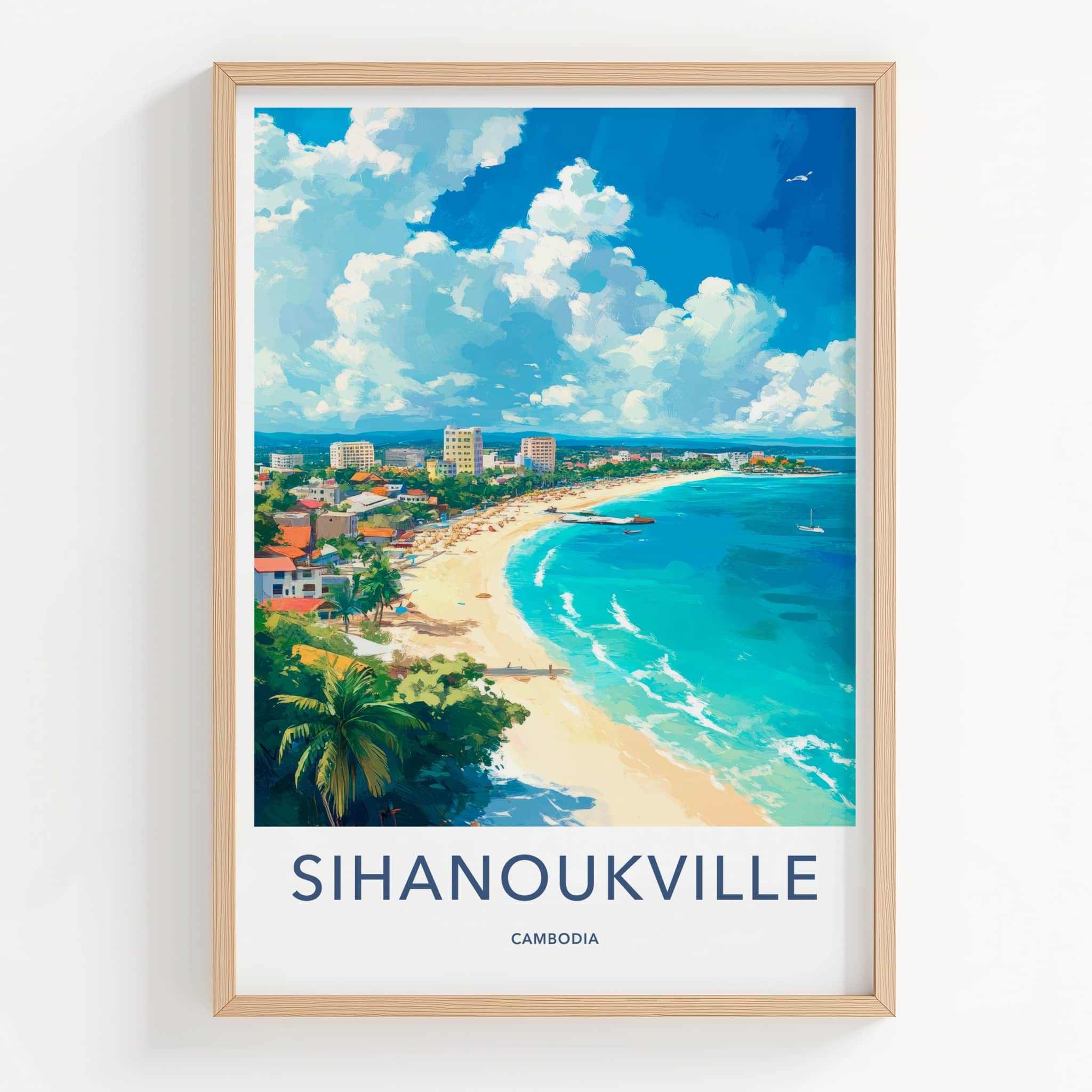 Sihanoukville Poster - Cambodia Travel Art - Sunny Coastal Beach Home Decor