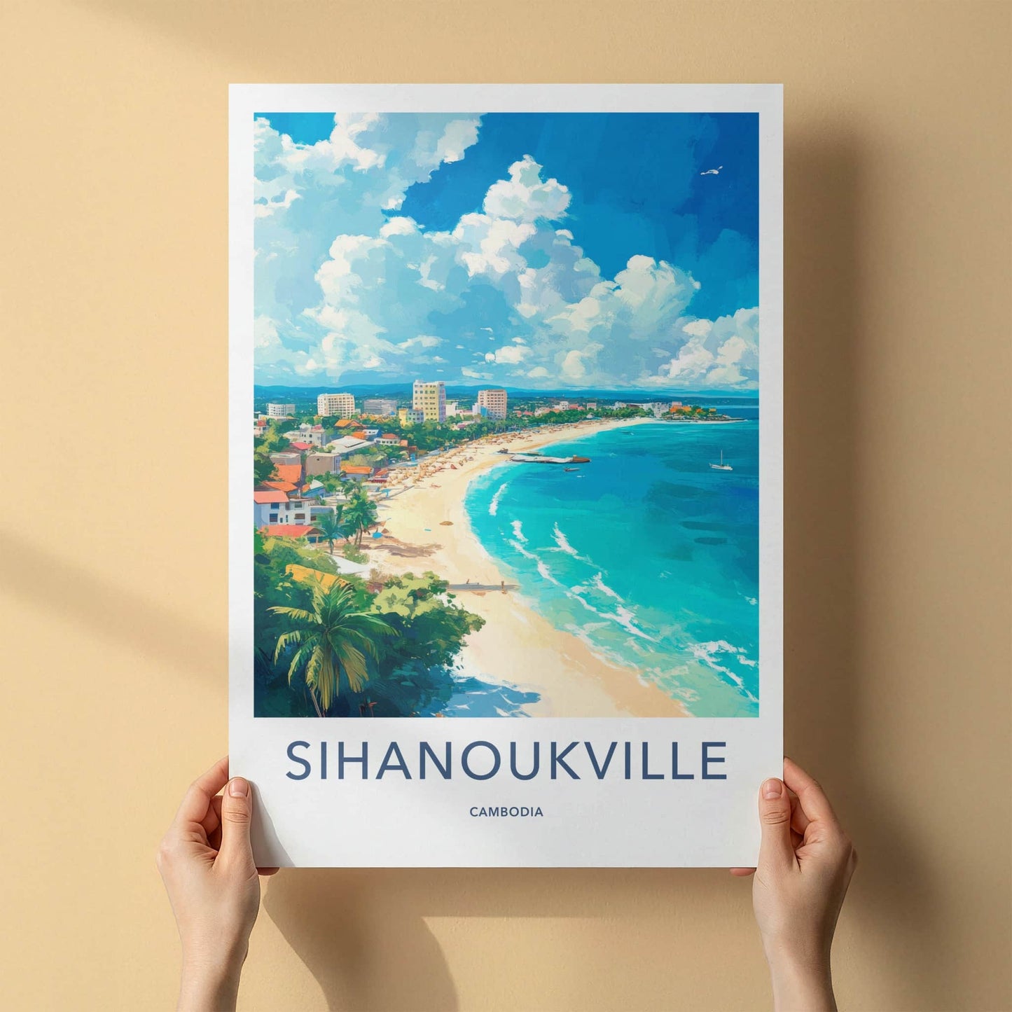 Sihanoukville Poster - Cambodia Travel Art - Sunny Coastal Beach Home Decor