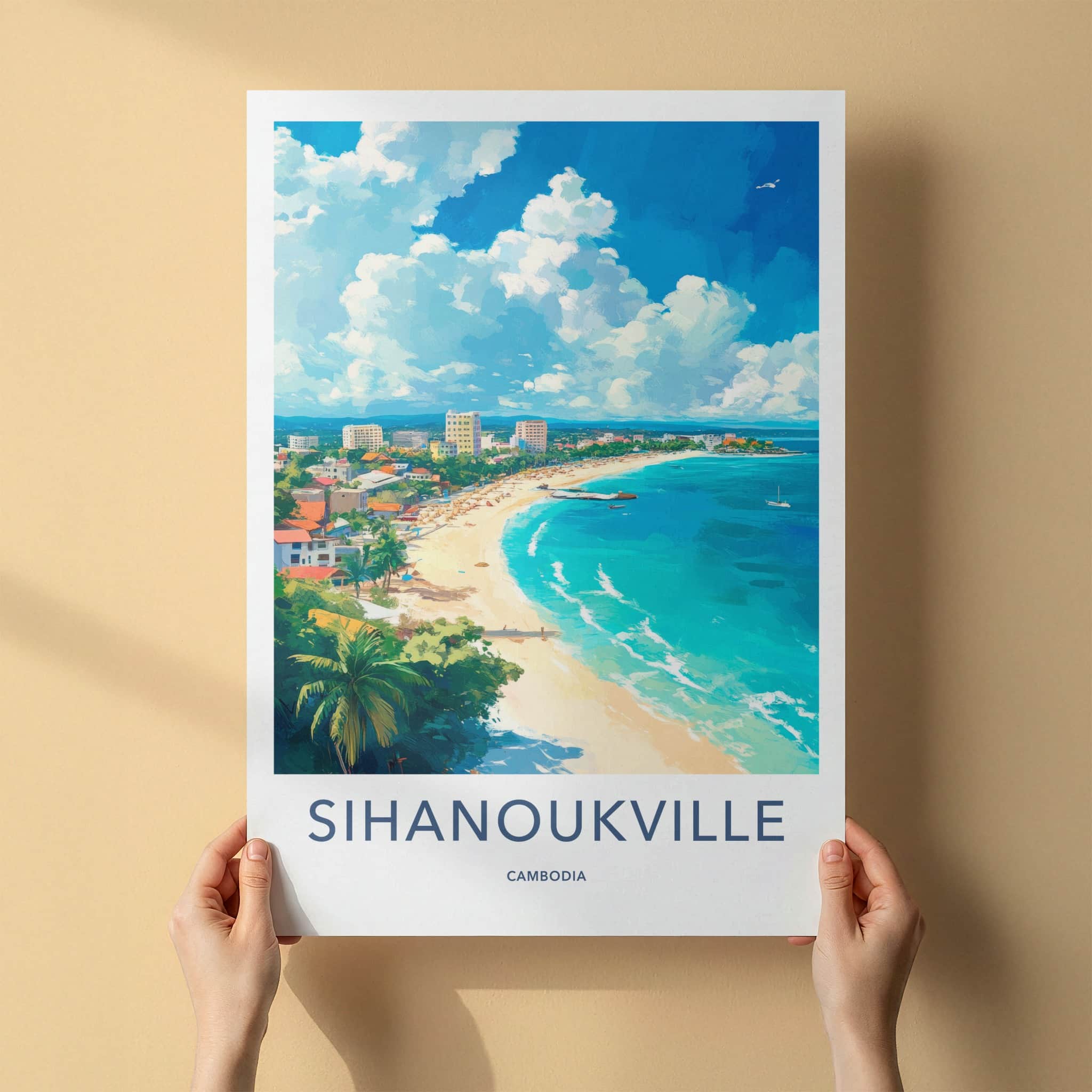 Sihanoukville Poster - Cambodia Travel Art - Sunny Coastal Beach Home Decor