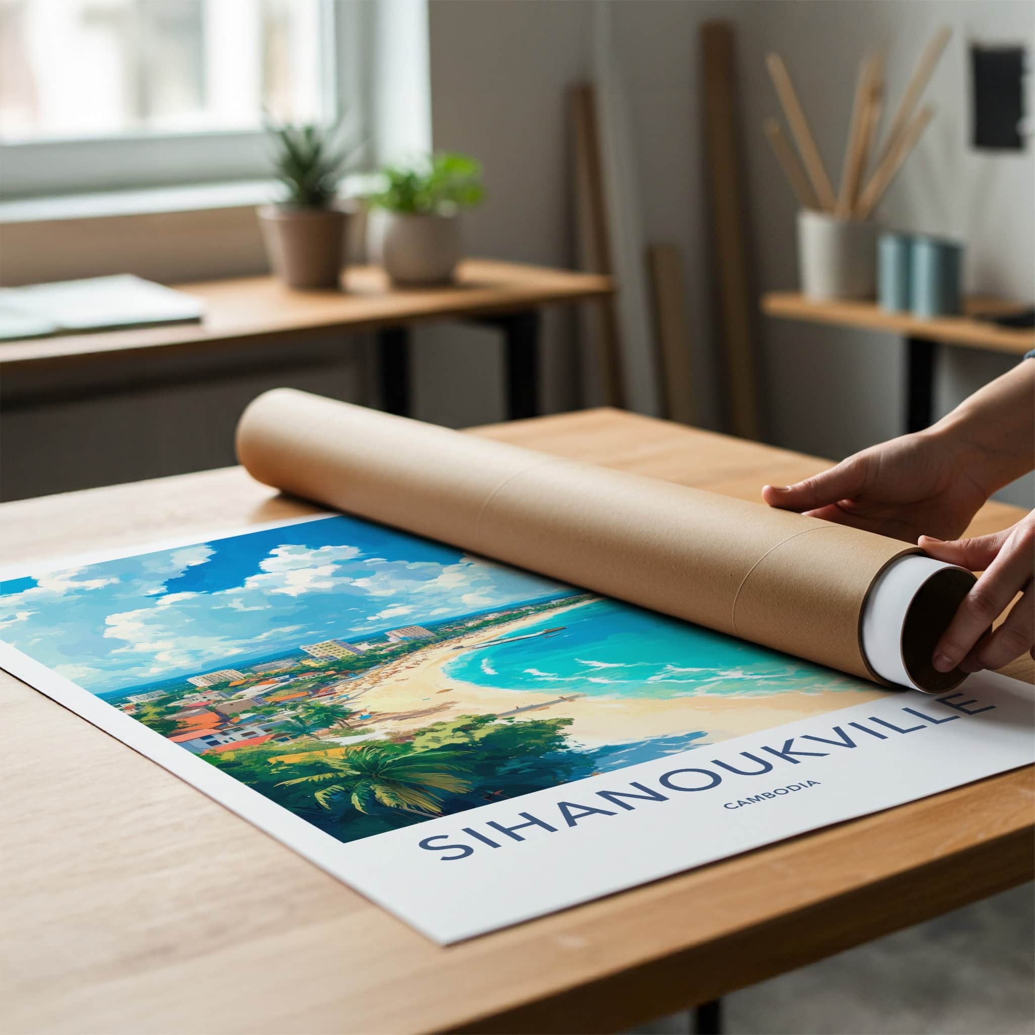 Sihanoukville Poster - Cambodia Travel Art - Sunny Coastal Beach Home Decor